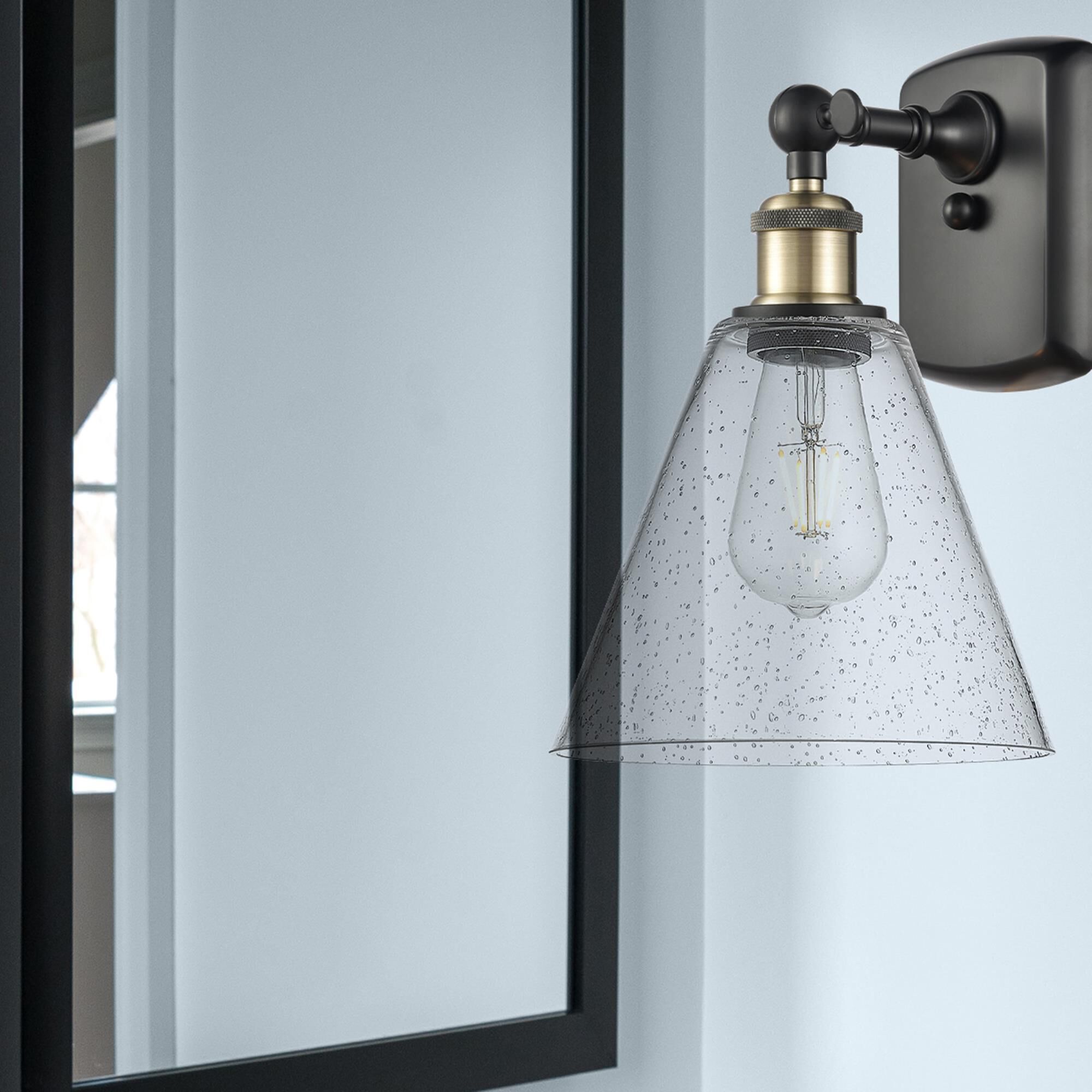 Shown in Black Antique Brass finish and Seedy Ballston Cone glass and No Shade shade