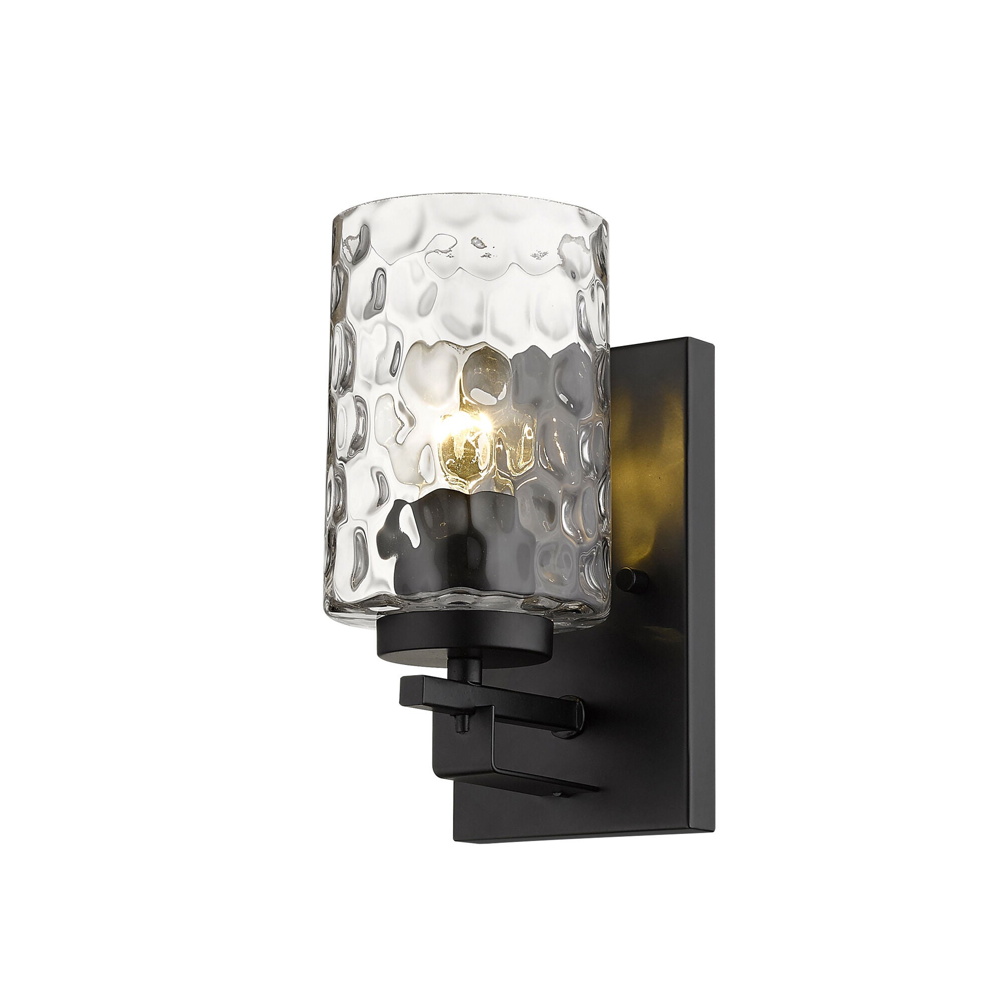Shown in Matte Black finish and Clear glass and Clear, Optic Cylindrical Glass shade