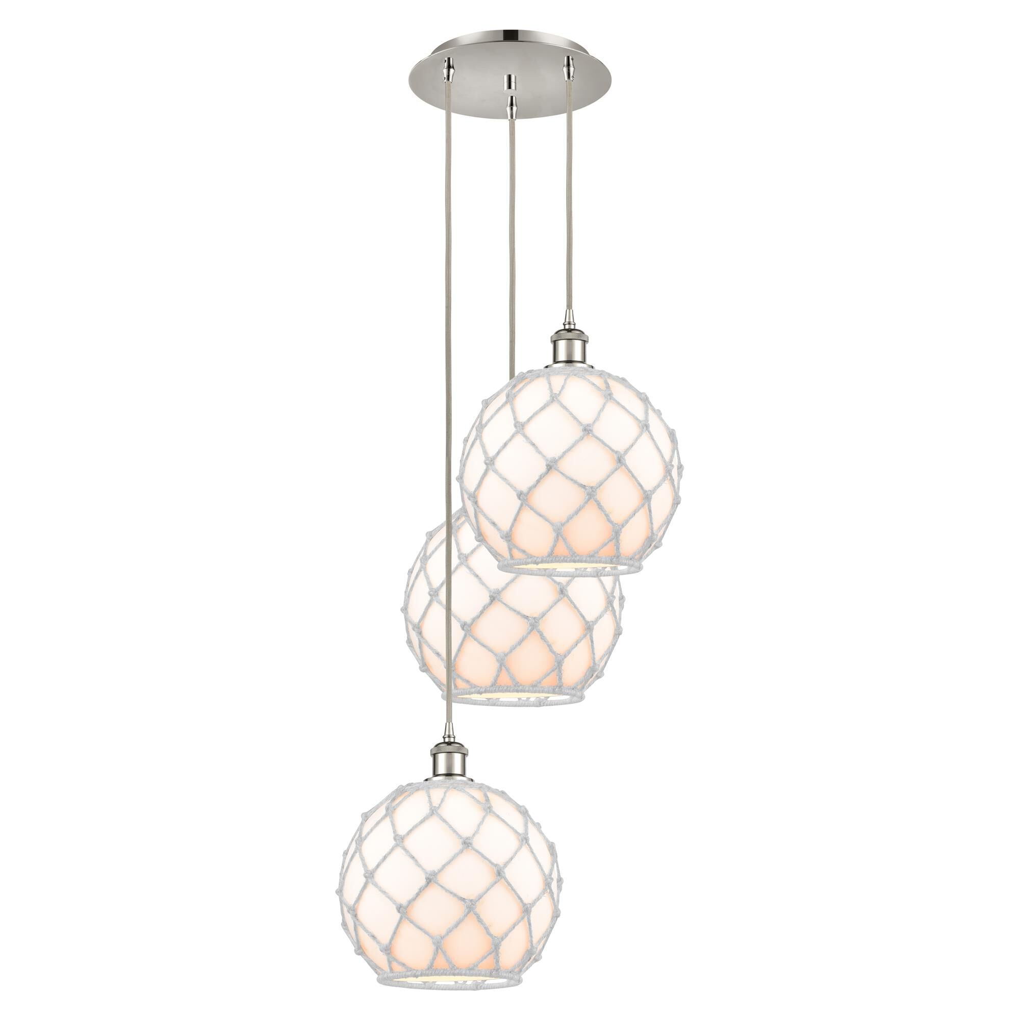Shown in Polished Nickel finish and White with White Rope glass