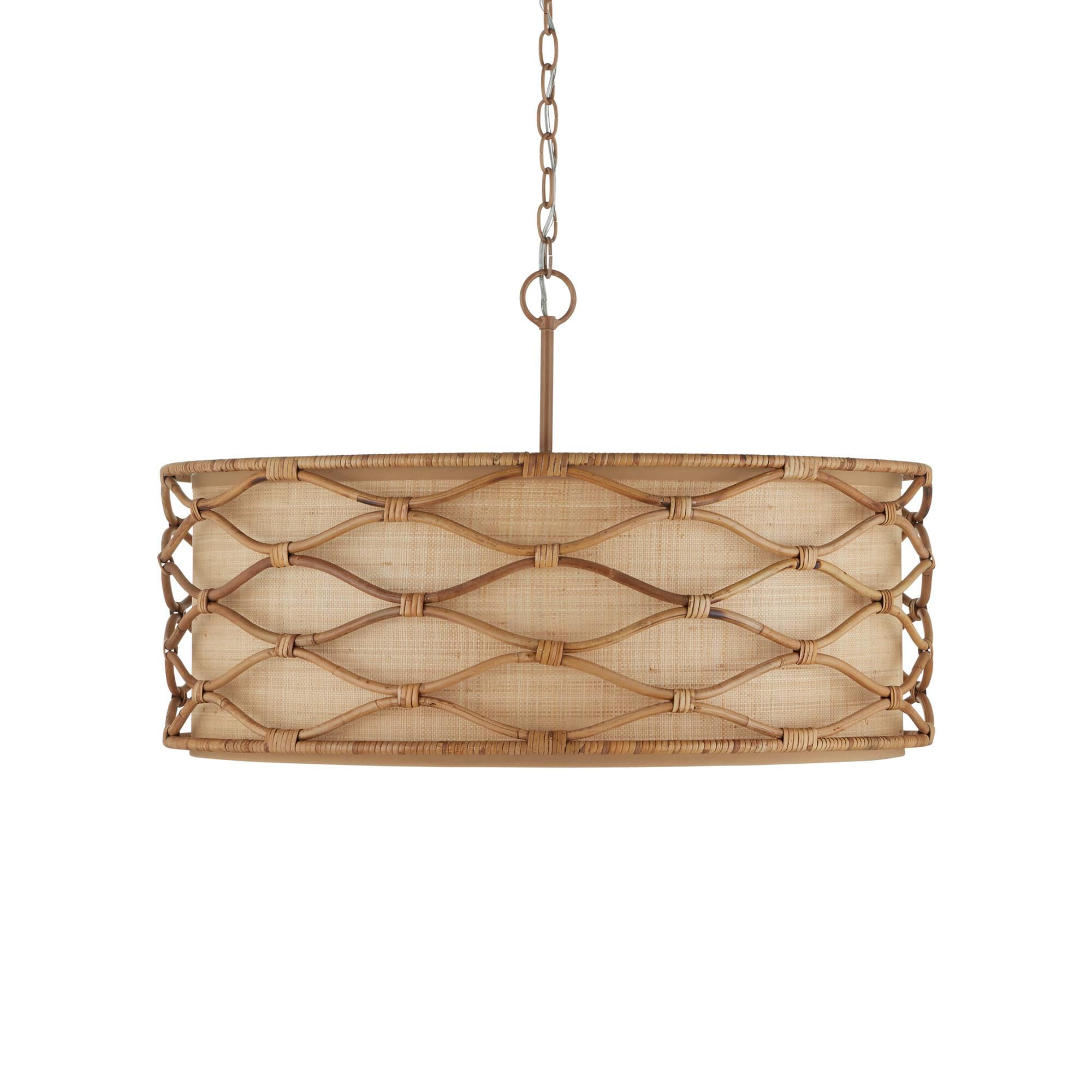 Shown in Saddle Tan/Natural finish and Natural Grass Cloth shade