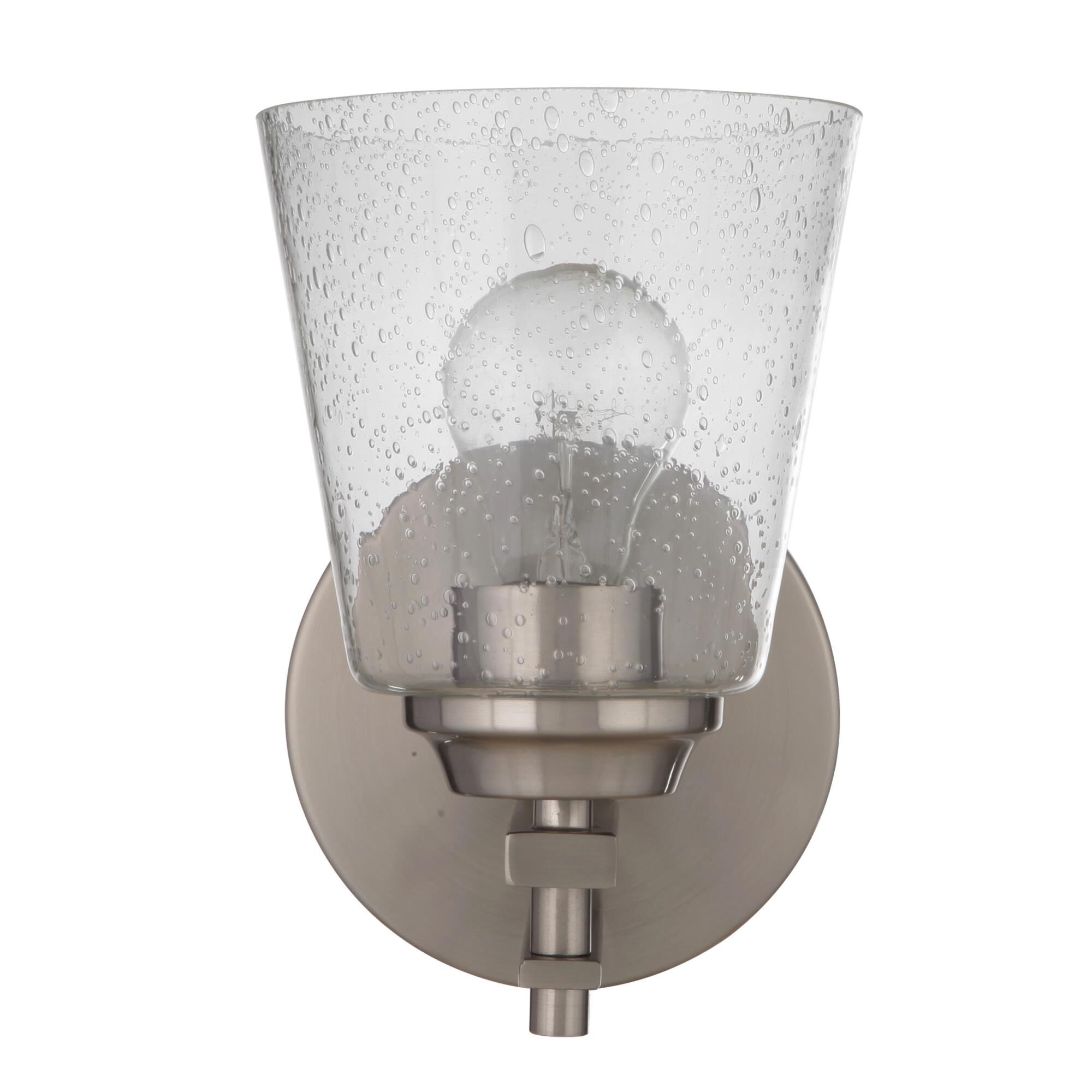Shown in Brushed Polished Nickel finish and Clear Seeded glass and Glass shade