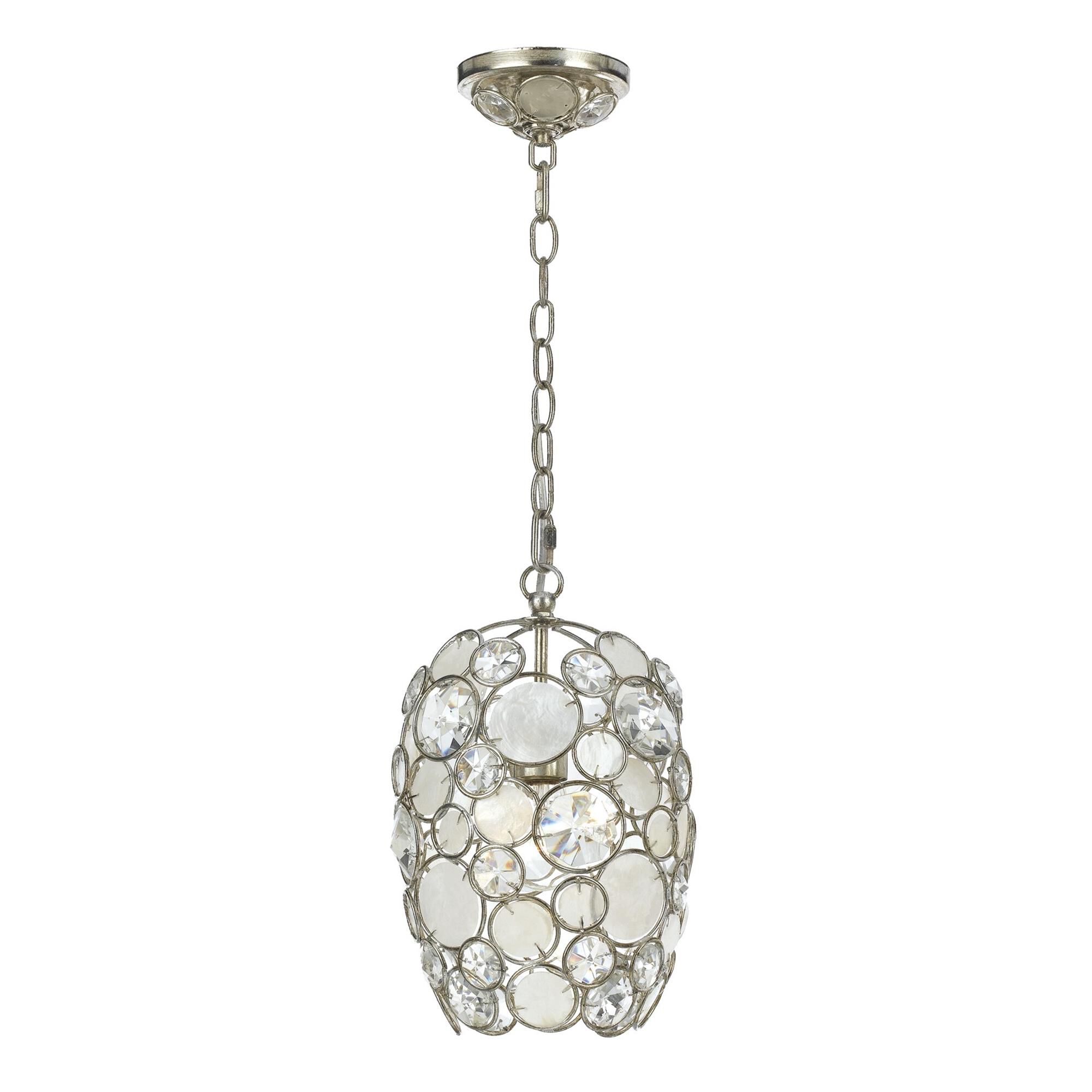 Shown in Antique Silver finish and Natural White Capiz Shell + Hand Cut crystal