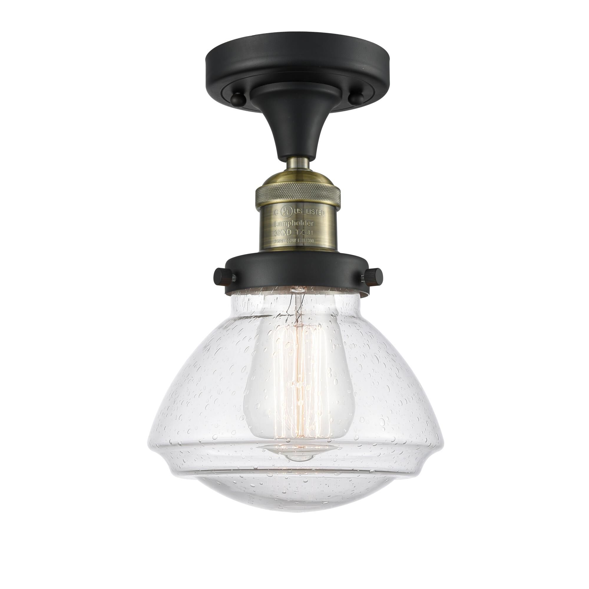 Shown in Black Antique Brass finish and Bell glass and Glass shade
