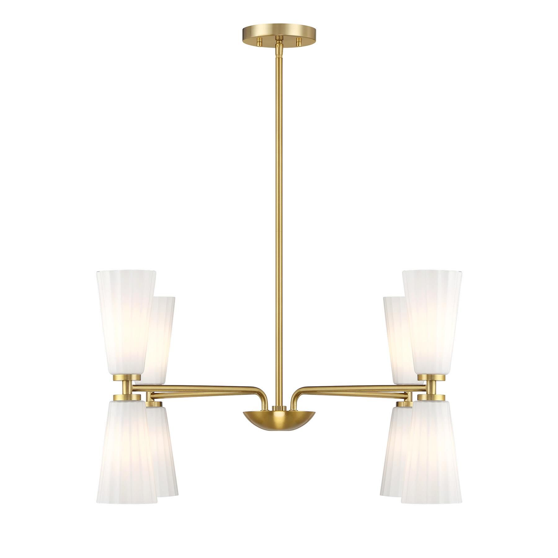 Shown in Natural Brass finish and White Fluted glass