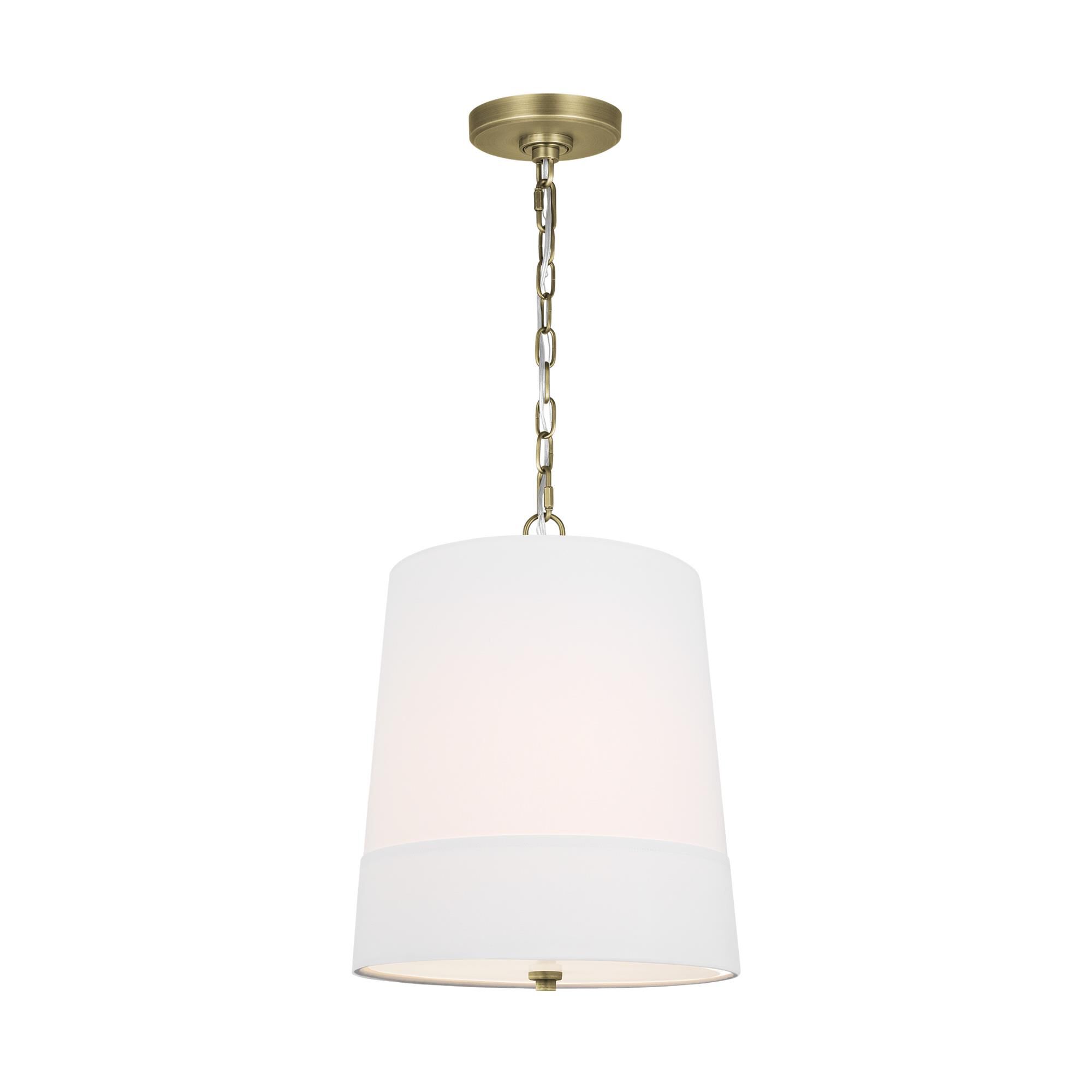Shown in Time Worn Brass finish and Etched Glass Diffuser And White Linen W/White Inlay Fabric shade