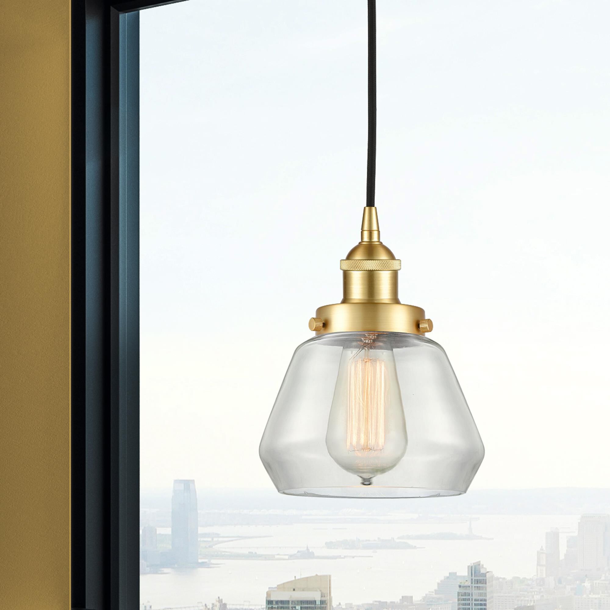 Shown in Satin Gold finish and Clear glass