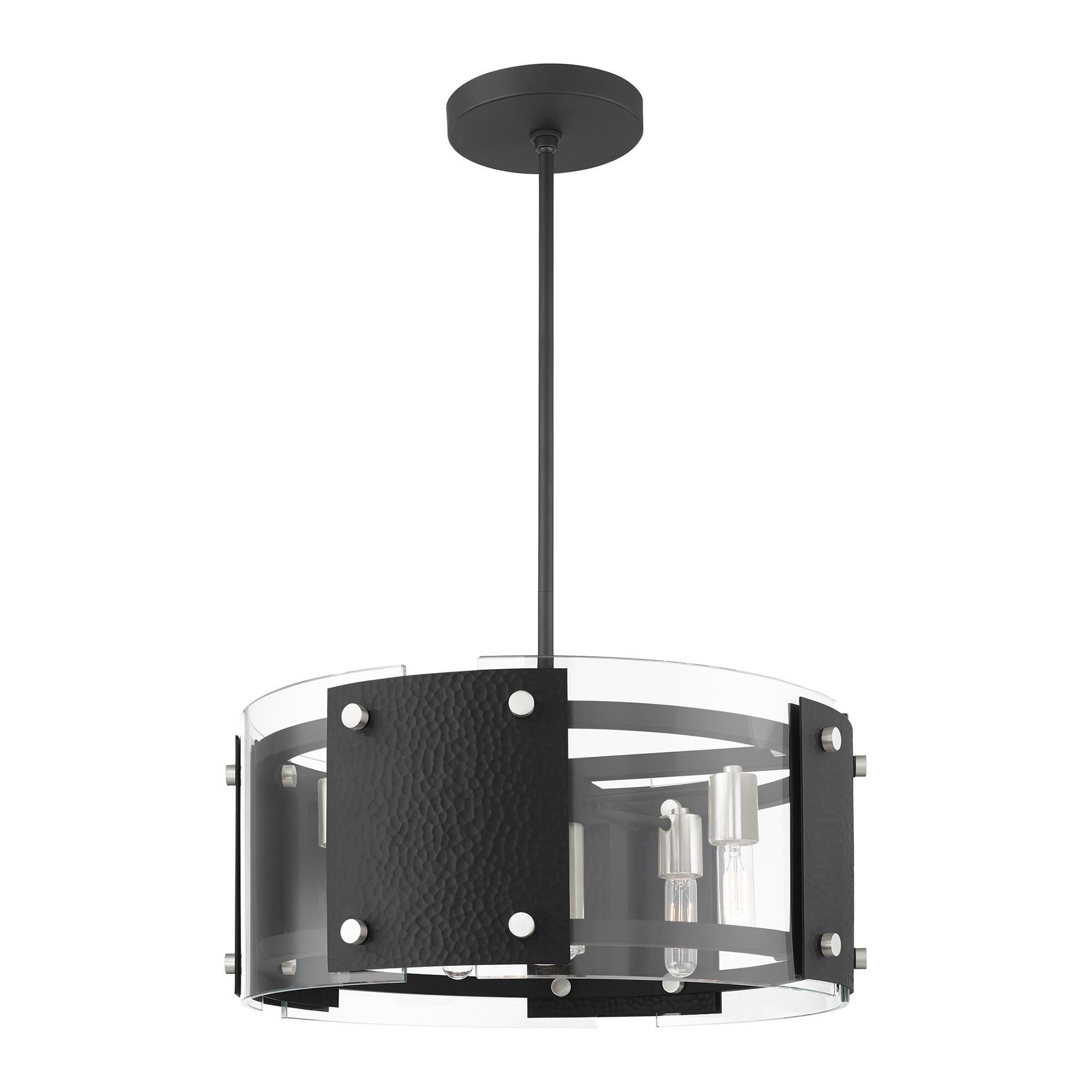 Shown in Black With Brushed Nickel Accents finish and Clear glass and Clear Glass shade