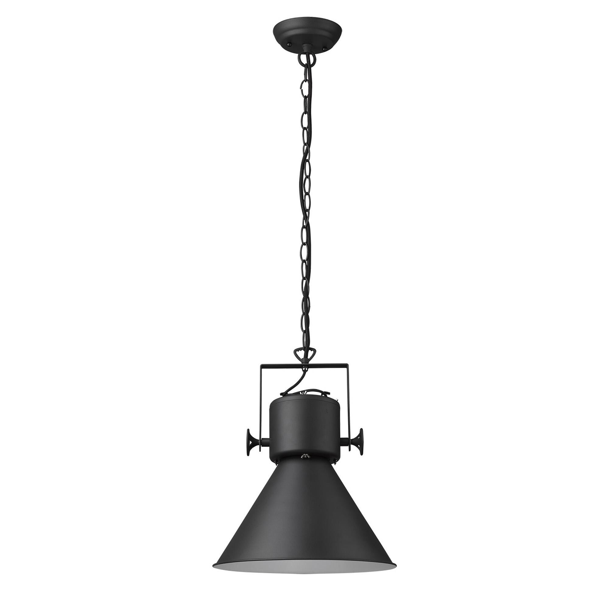 Shown in Matte Black finish and Black glass and Black Metal Cone Shaped  W/ White Interior shade