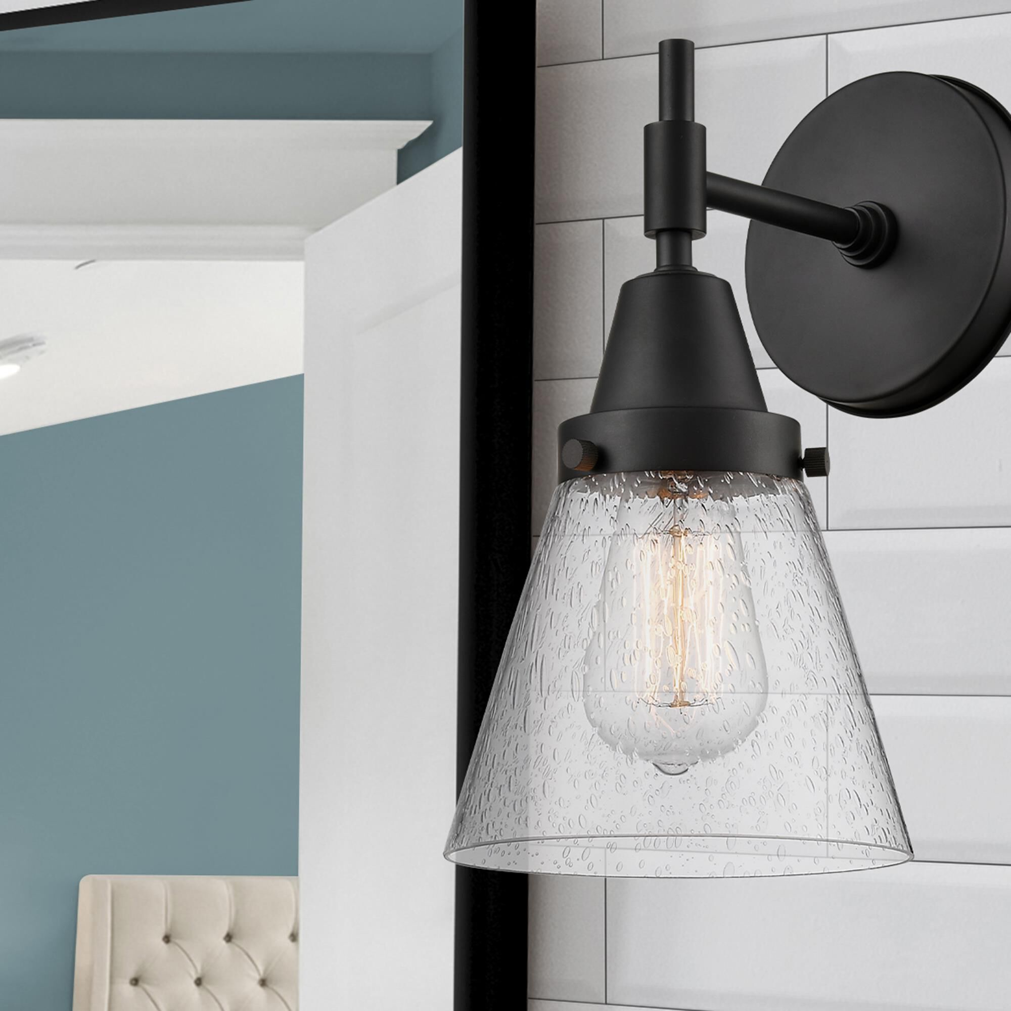 Shown in Matte Black finish and Seedy Large Cone glass