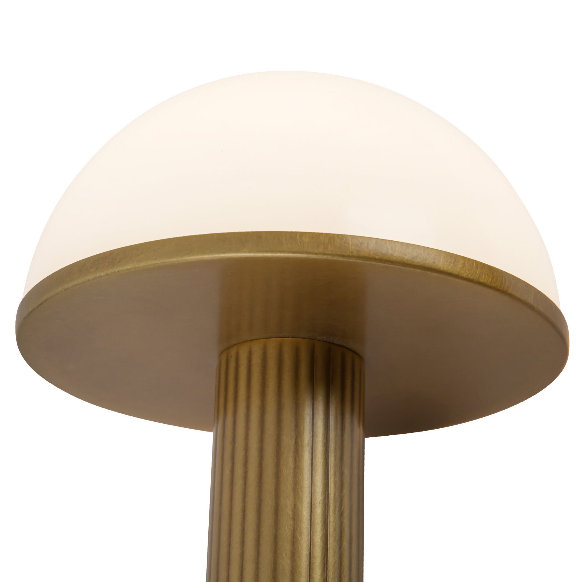 Shown in Vintage Brass finish and Glossy Opal glass