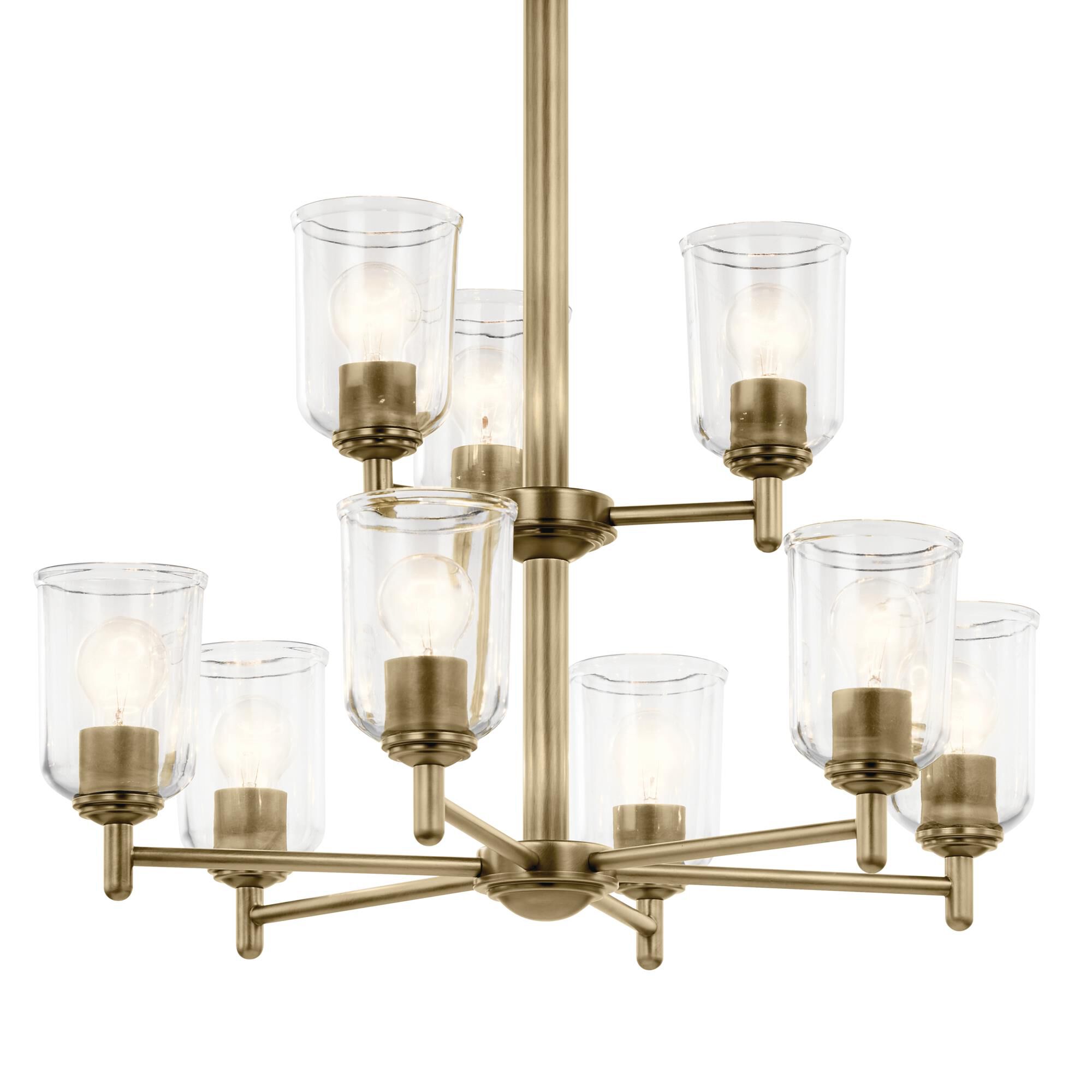 Shown in Natural Brass finish and Clear glass