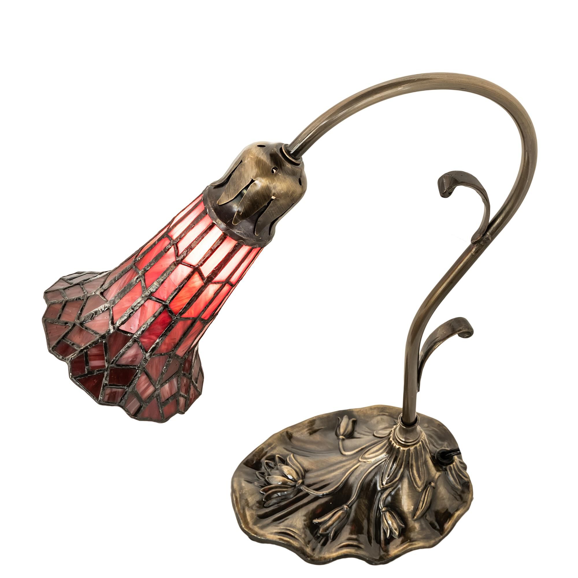 Shown in Antique Brass finish and Ruby glass