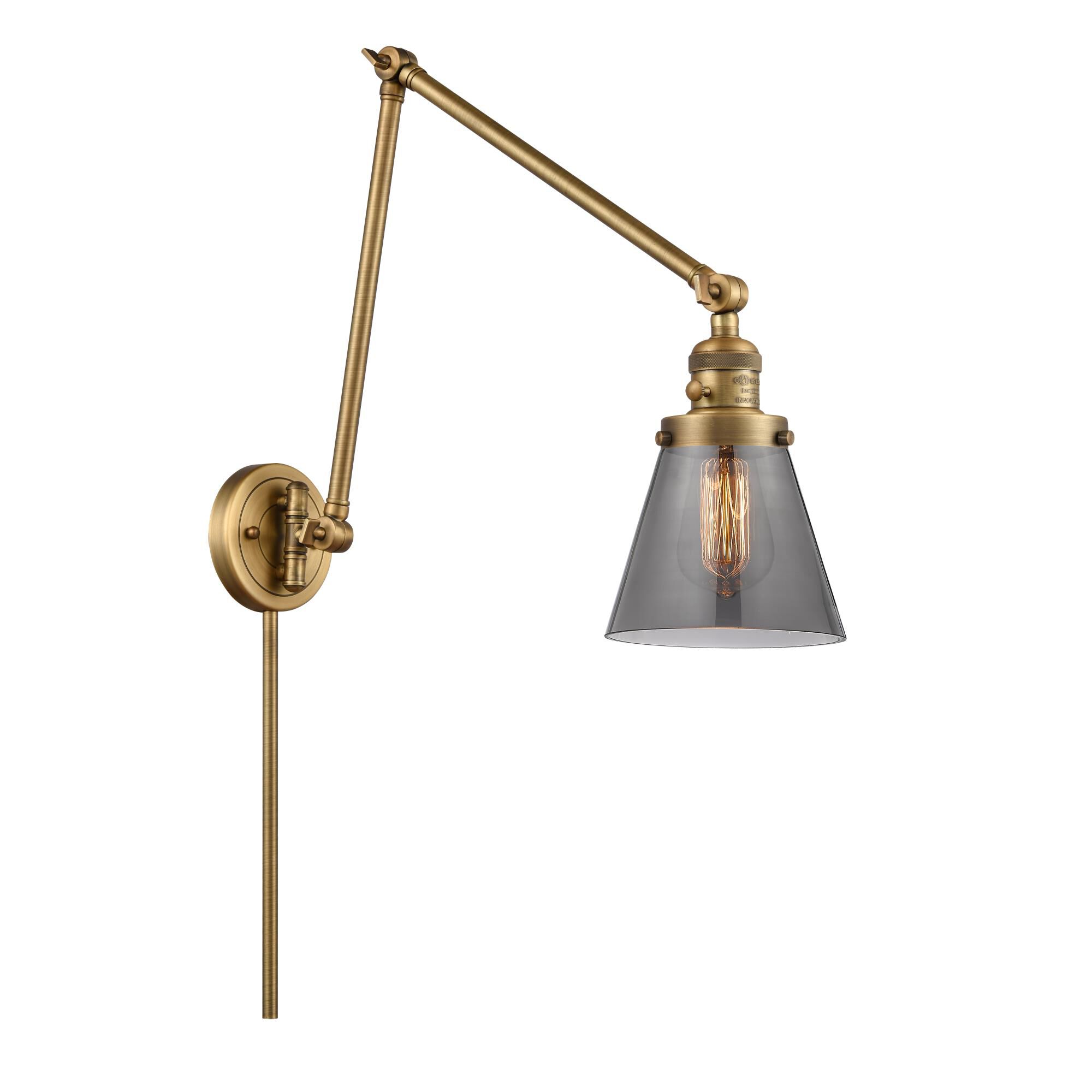 Shown in Brushed Brass finish and Plated Smoke Small Cone glass