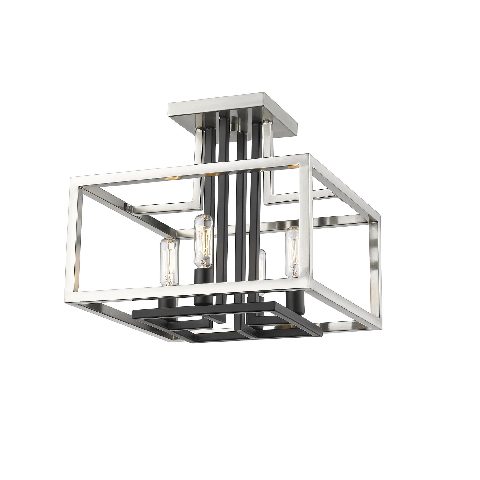 Shown in Brushed Nickel + Black finish and --- glass and --- shade