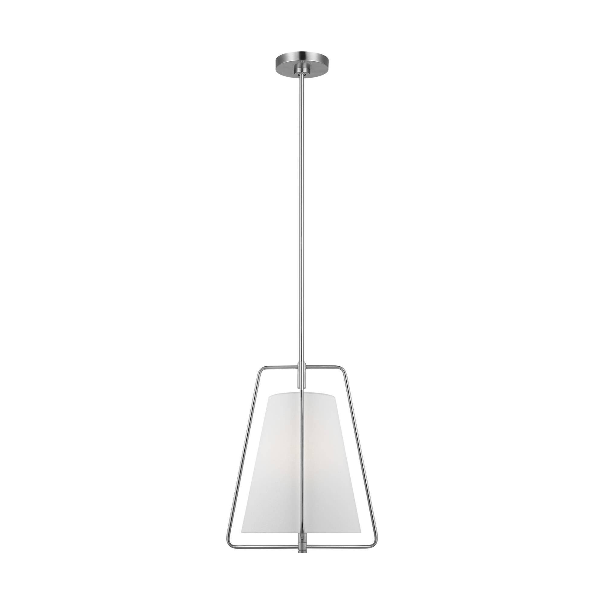 Shown in Brushed Nickel Silver finish and White Linen glass and White Linen Fabric shade