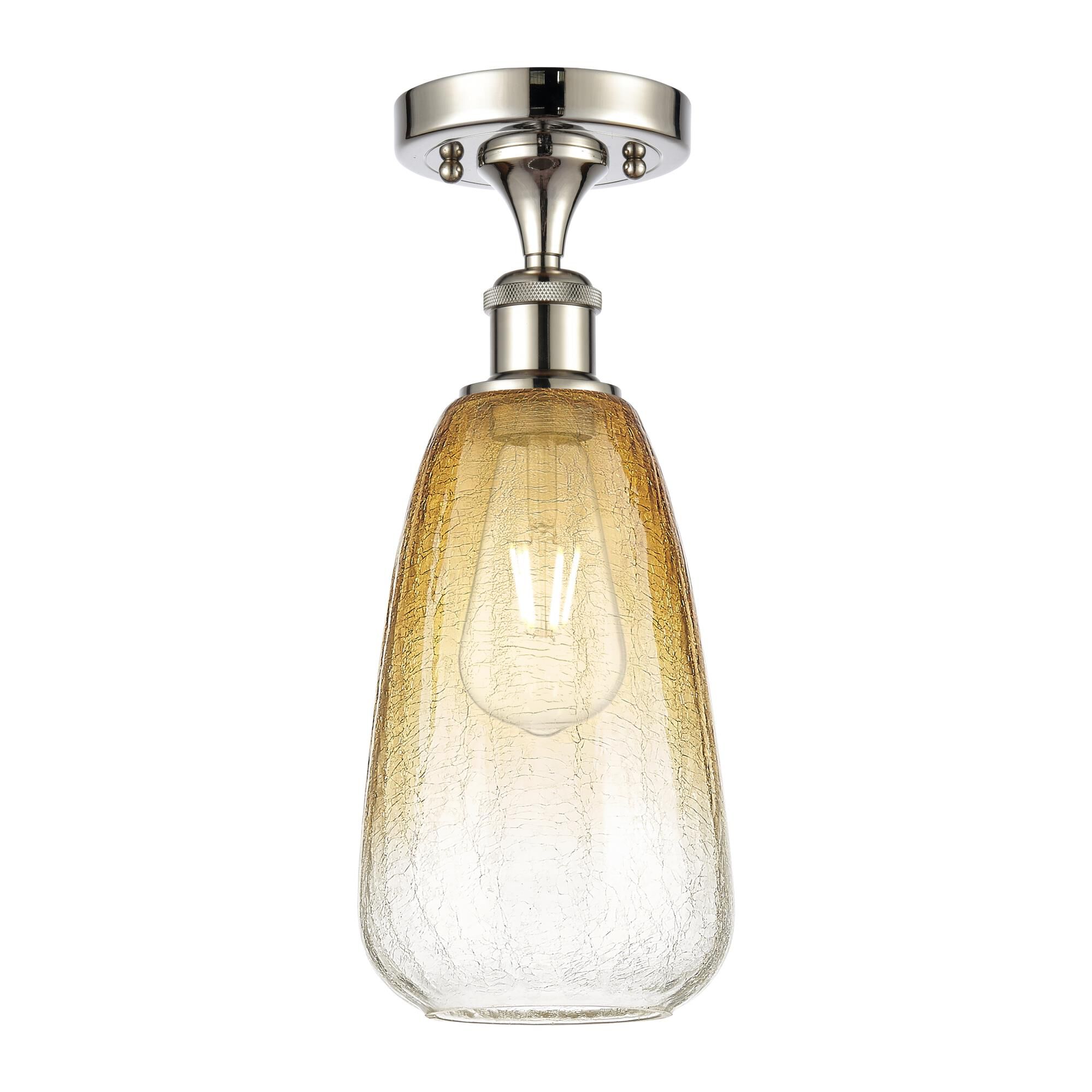 Shown in Polished Nickel finish and Amber glass