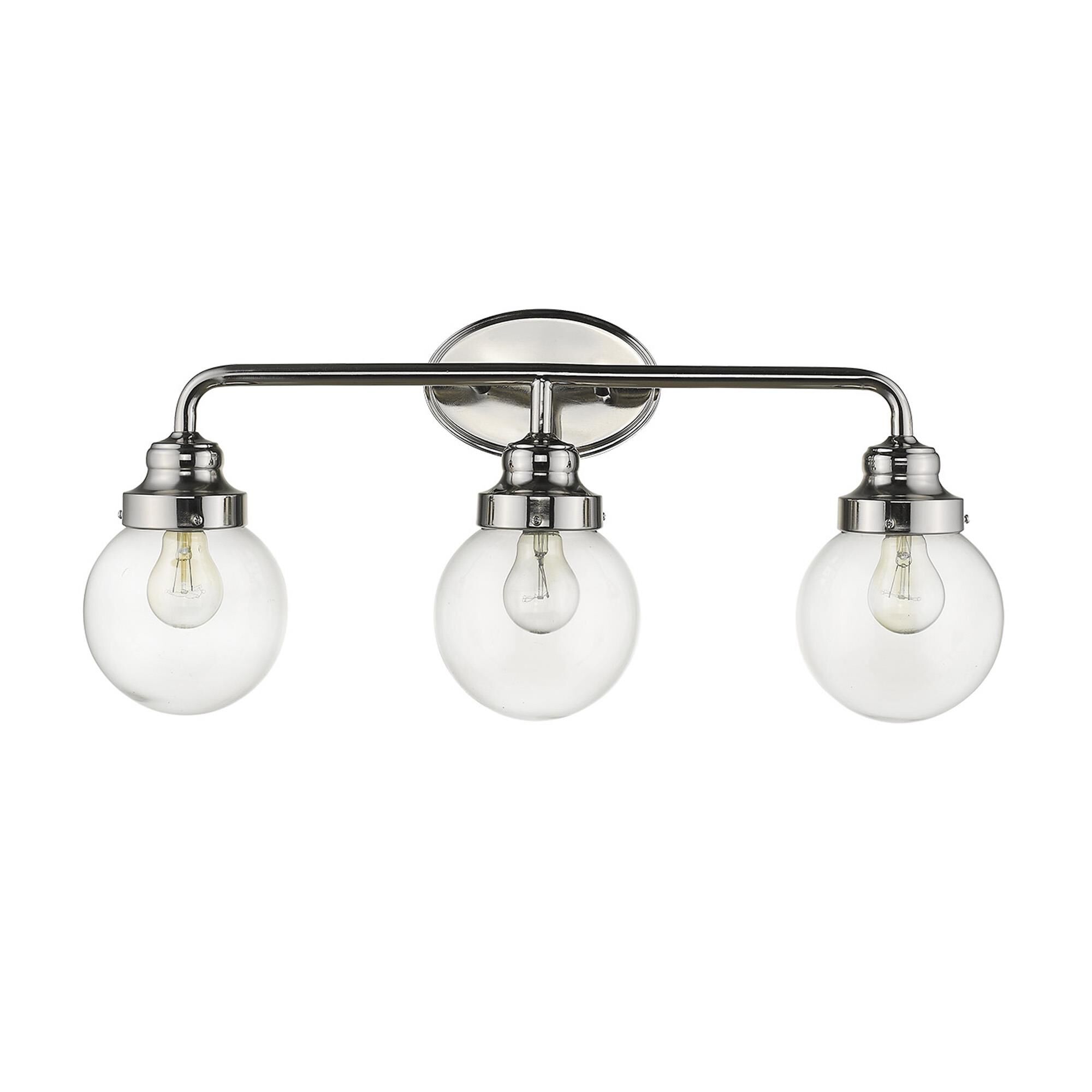 Shown in Polished Nickel finish and Clear glass and Clear, Glass Globes shade