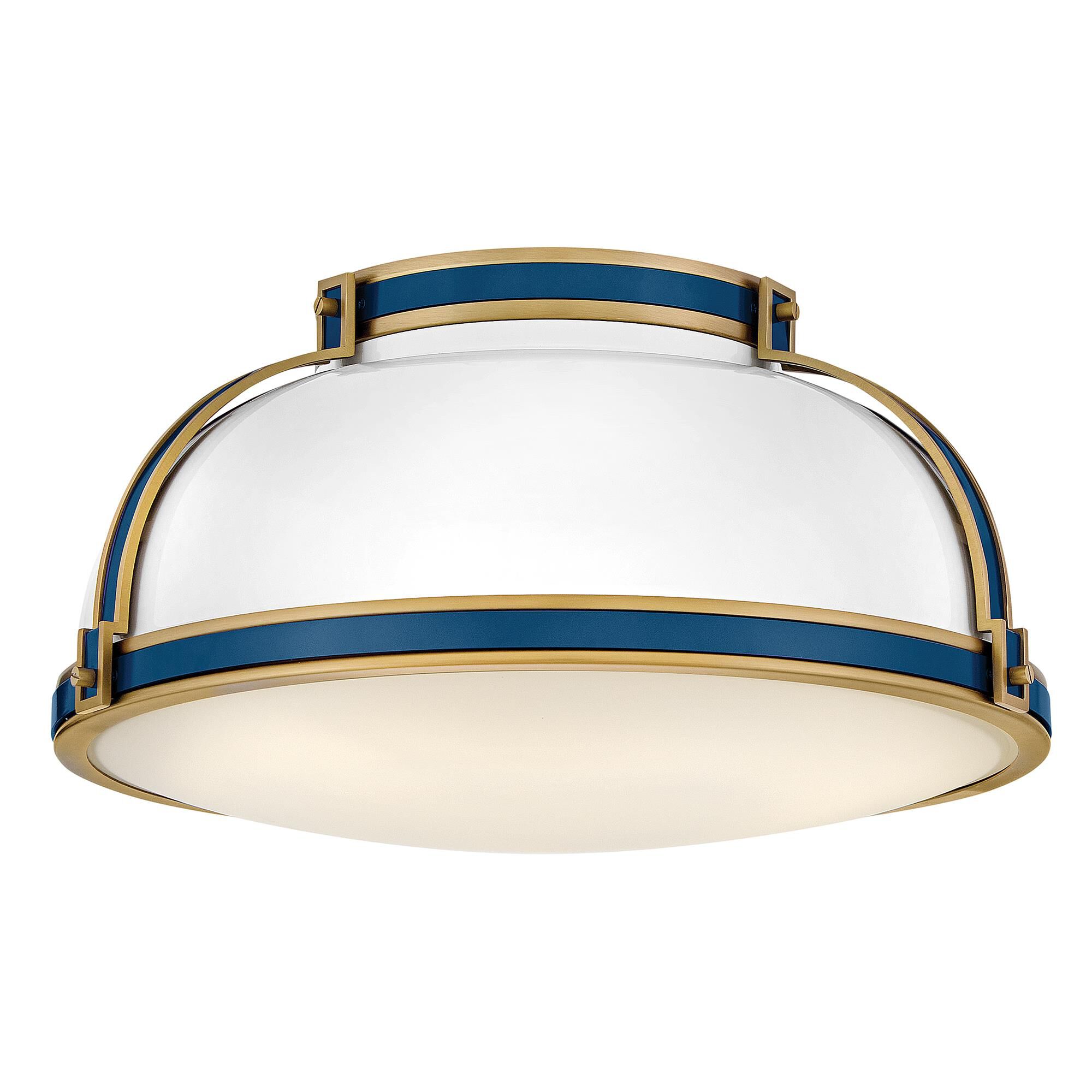 Shown in Gloss White finish and Etched Opal glass and Lacquered Brass accent