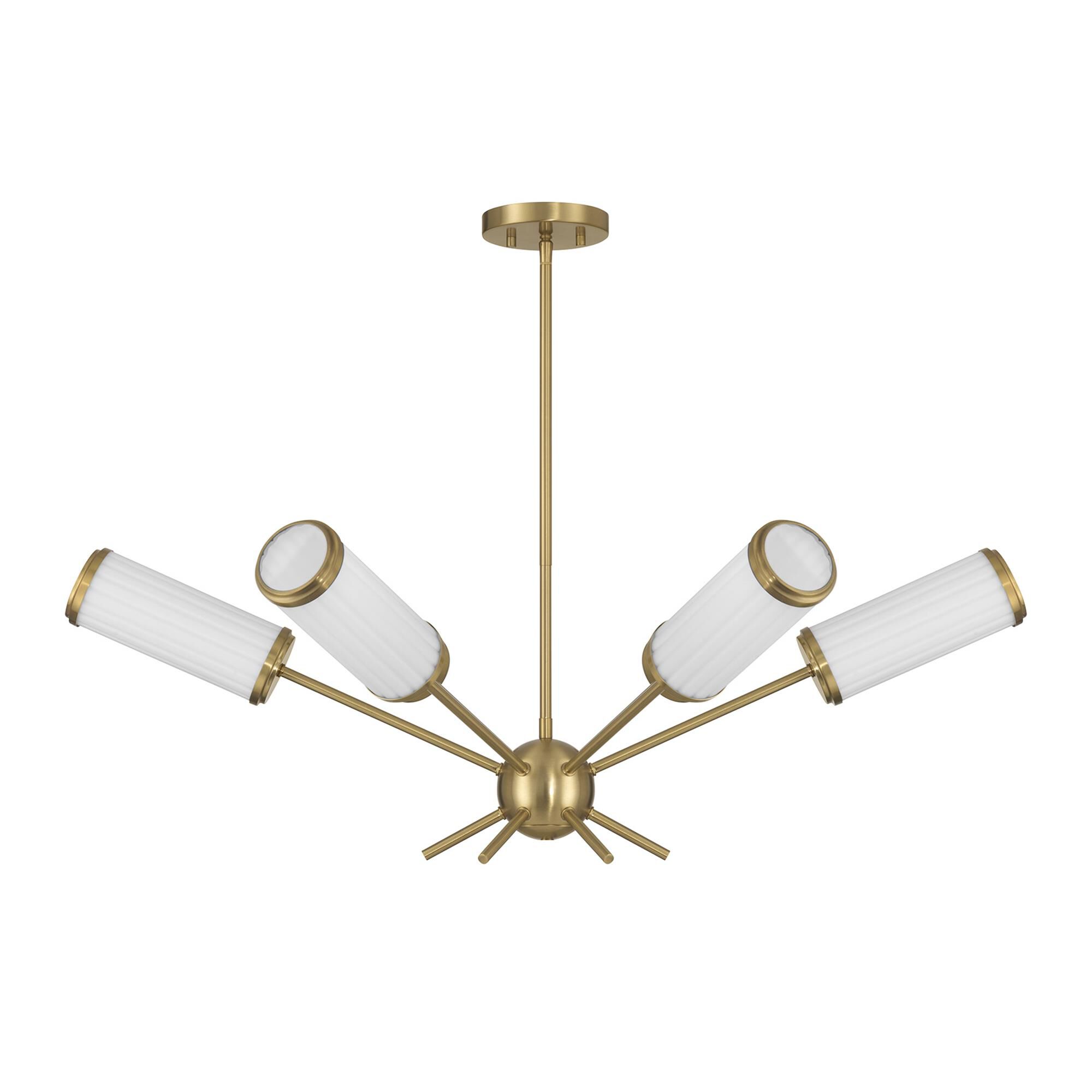 Shown in Warm Brass finish and White Opal Ribbed glass