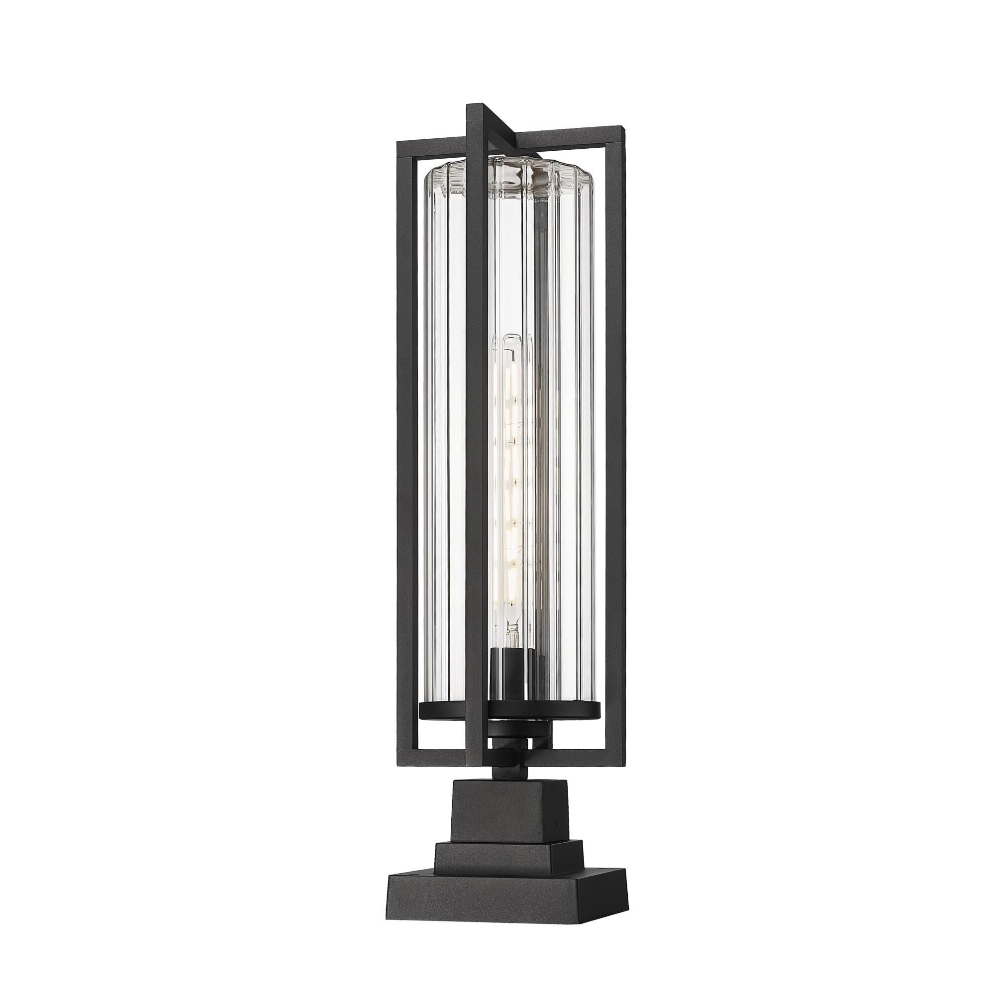 Shown in Black finish and Clear Ribbed glass and Clear Ribbed shade