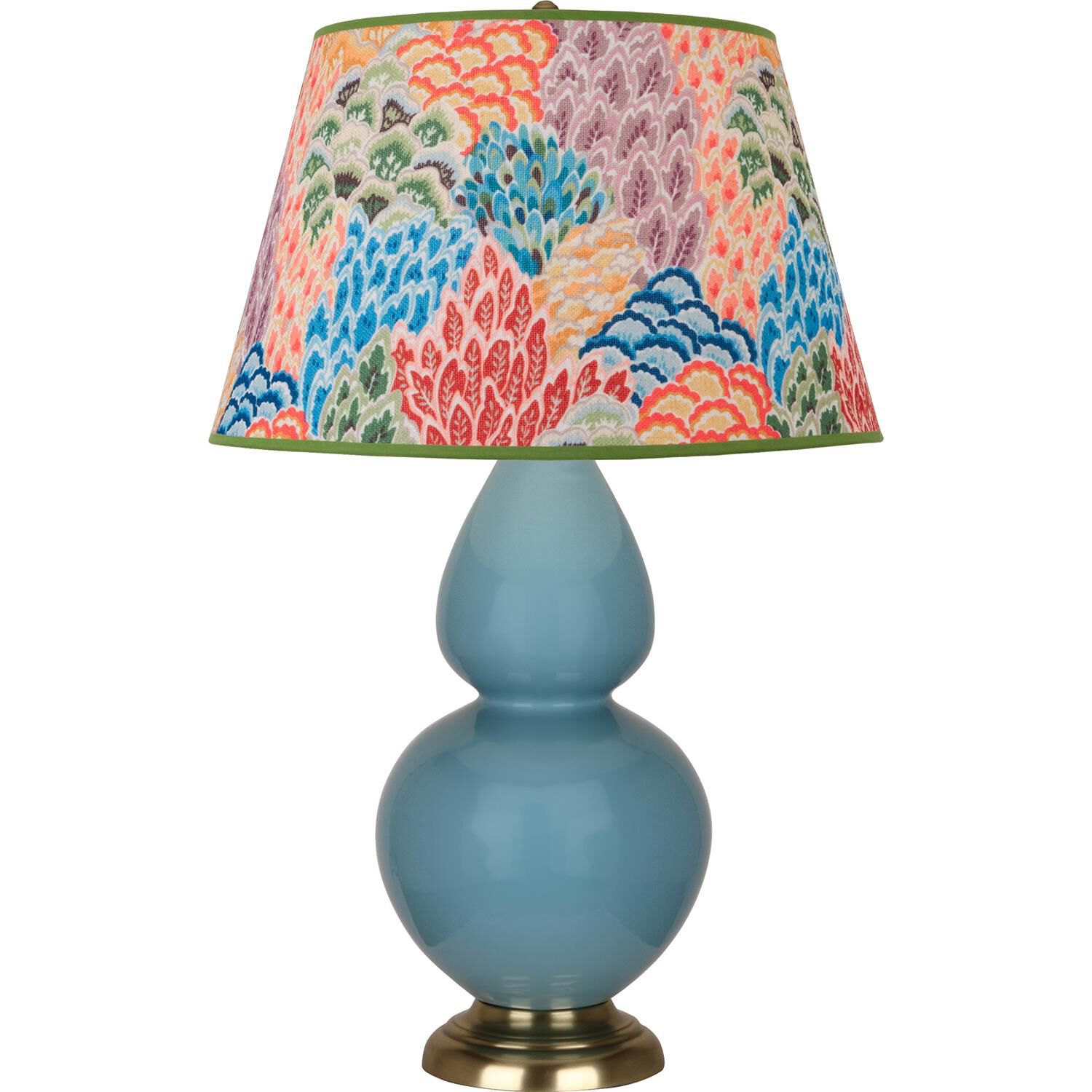 Shown in Steel Blue finish and Multicolor shade and Antique Brass accent