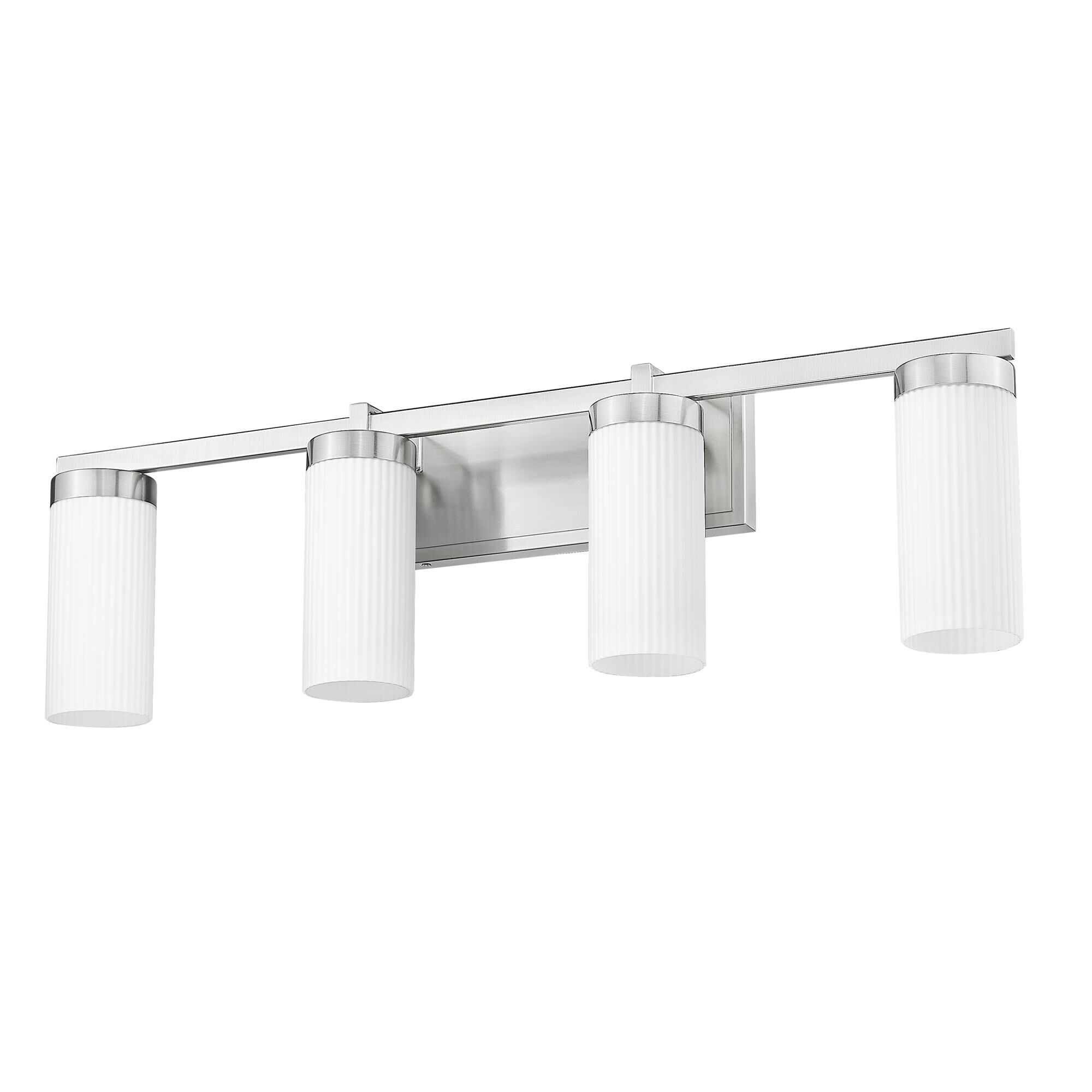 Shown in Brushed Nickel finish and White glass and White shade