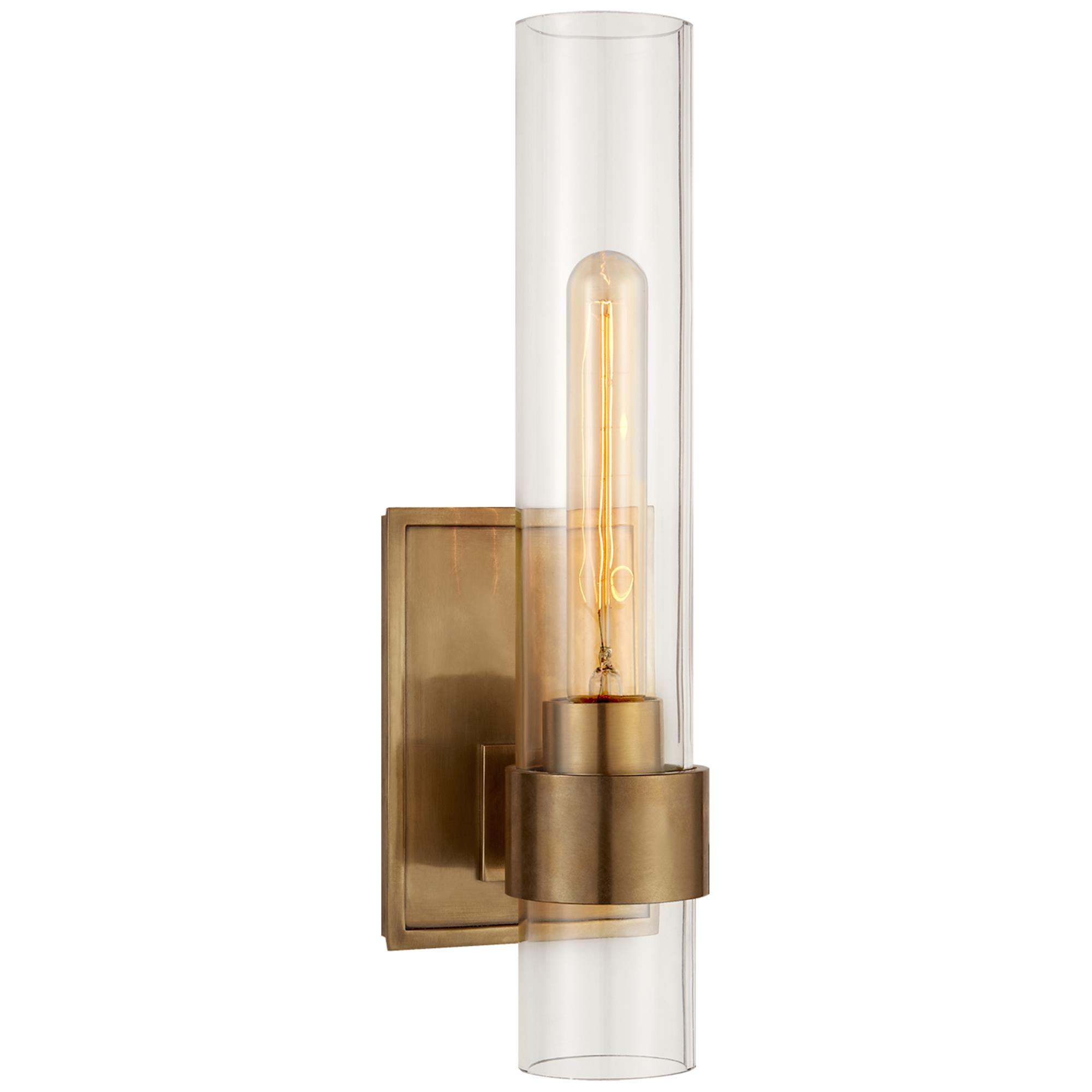Shown in Hand-Rubbed Antique Brass finish and Clear glass