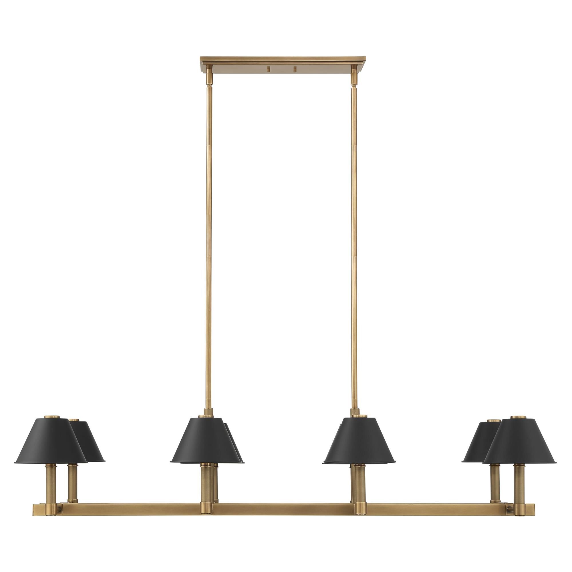 Shown in Natural Brass finish and Matte Black, Gold shade