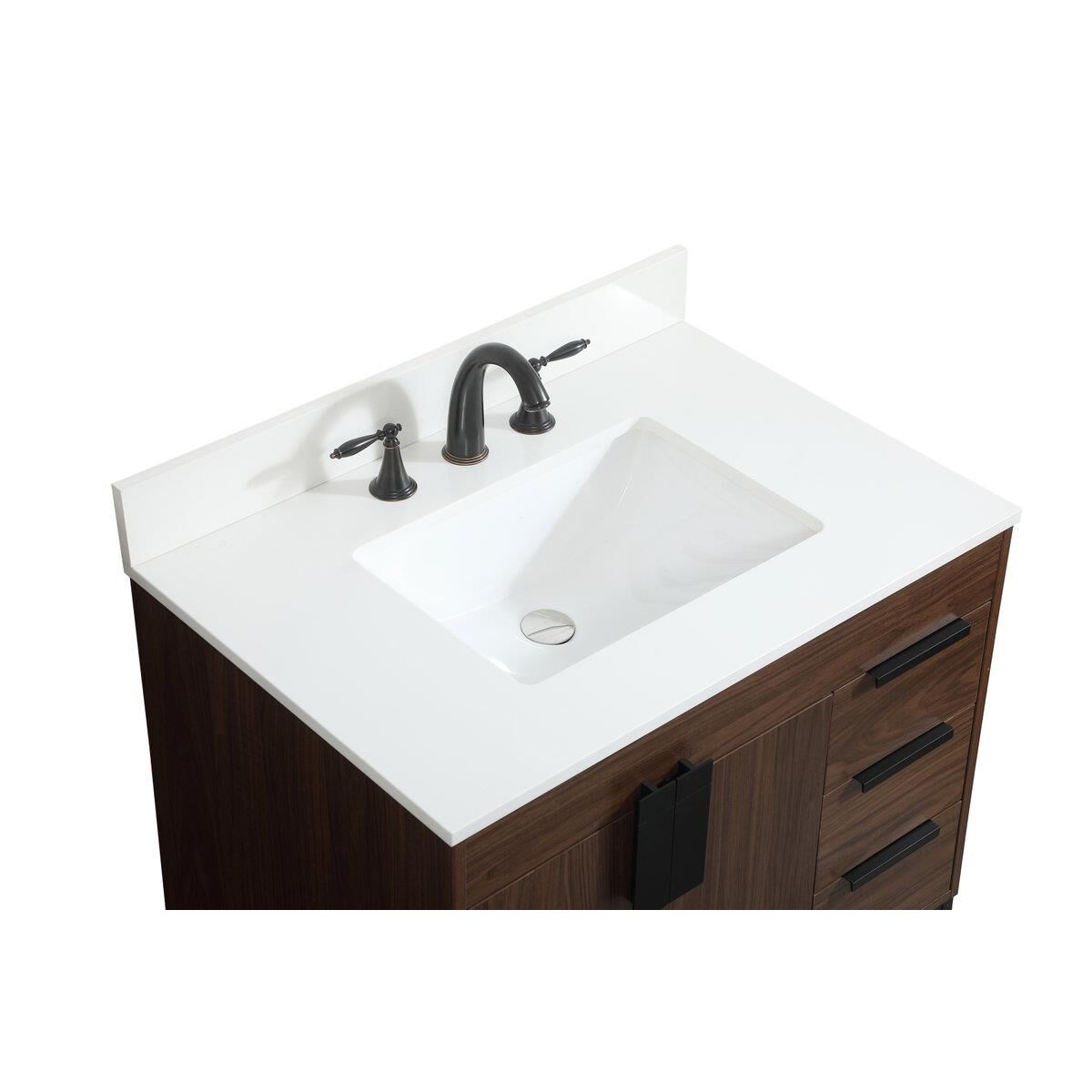 Shown in Walnut finish and With Backsplash accent