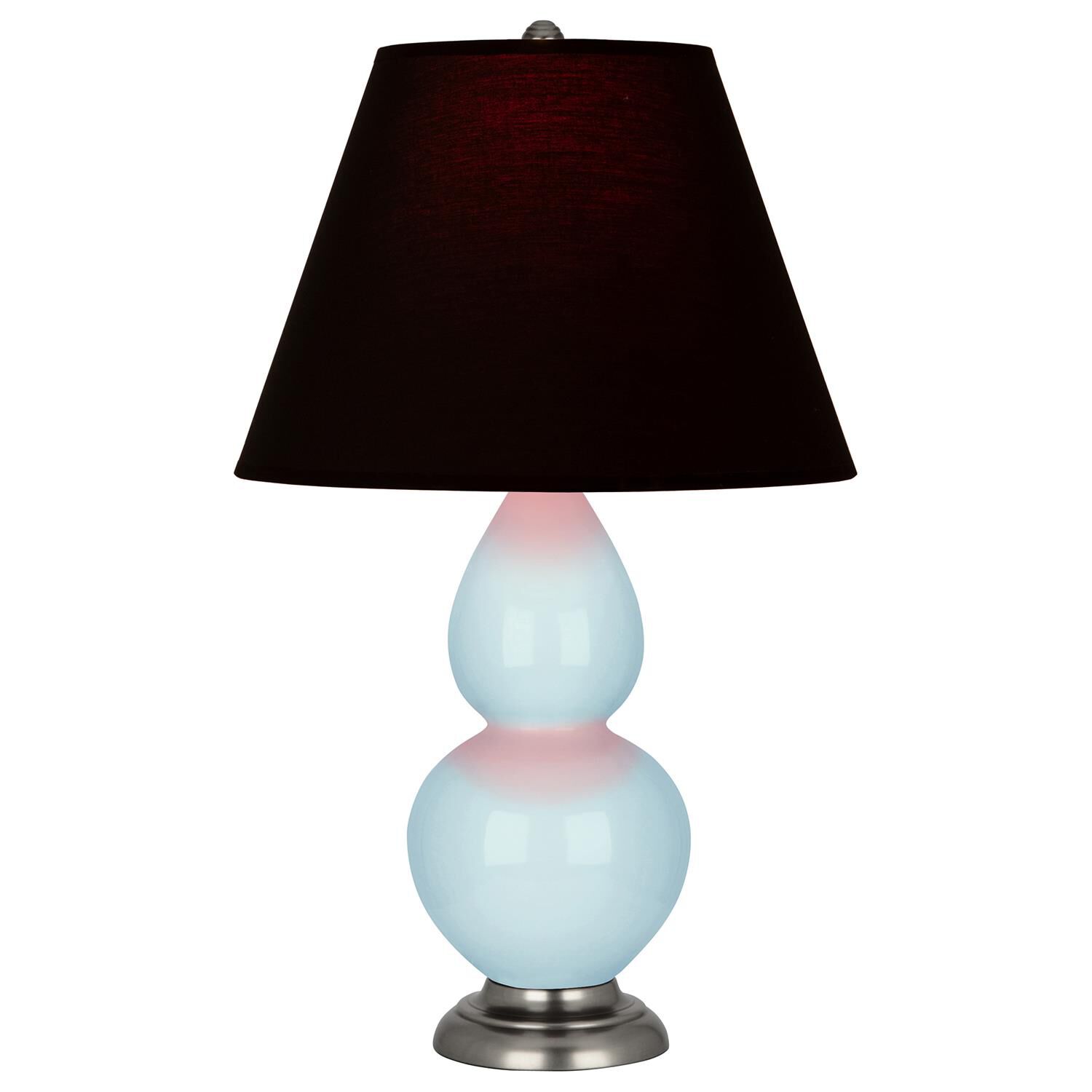 Shown in Baby Blue finish and Ink Black with Rose Red Lining shade and Antique Silver accent