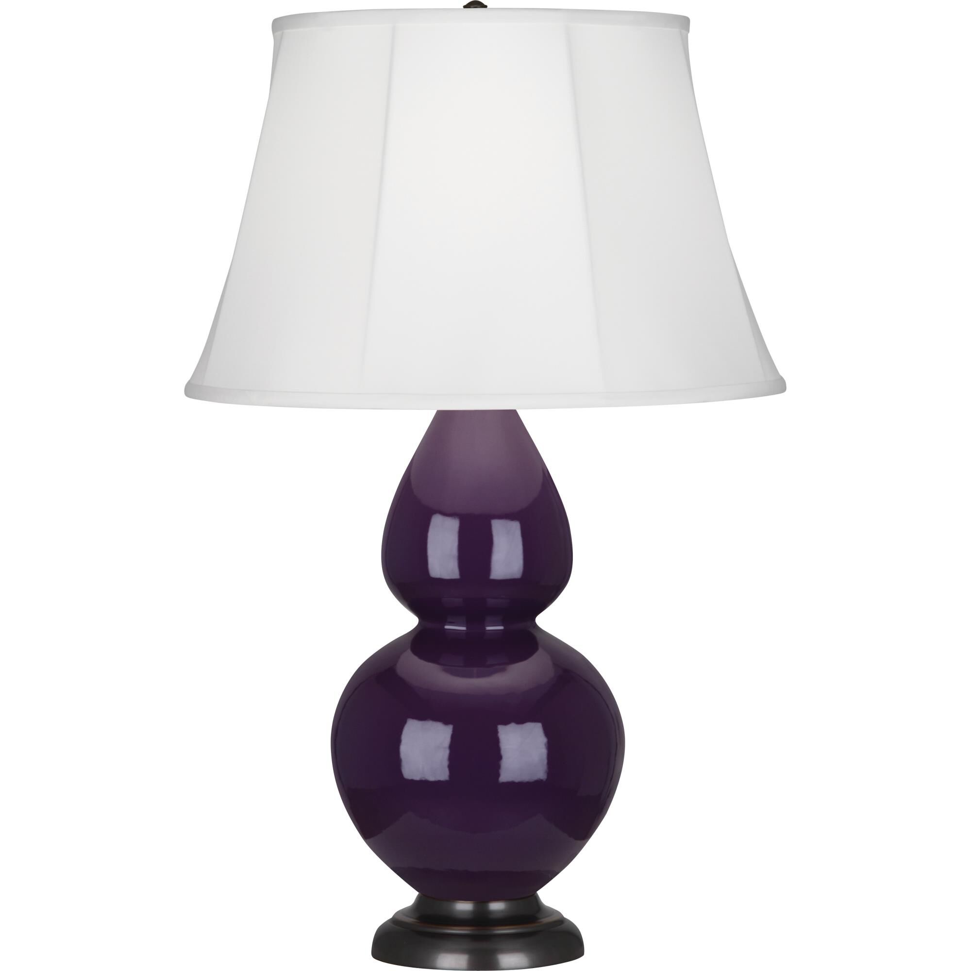 Shown in Amethyst Glazed Ceramic finish and Ivory Silk Stretched Fabric shade