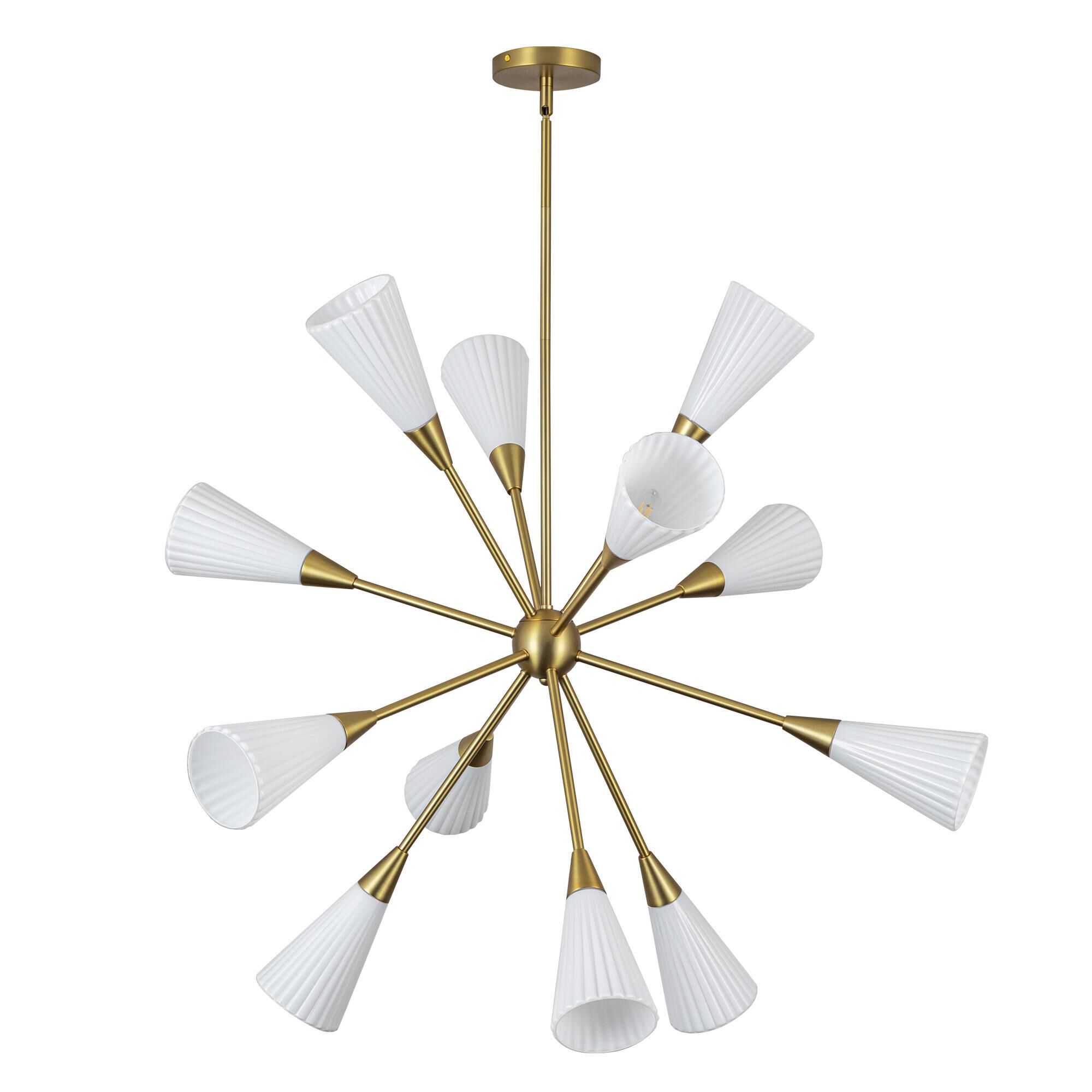 Shown in Brushed Gold finish and Fluted Milk glass