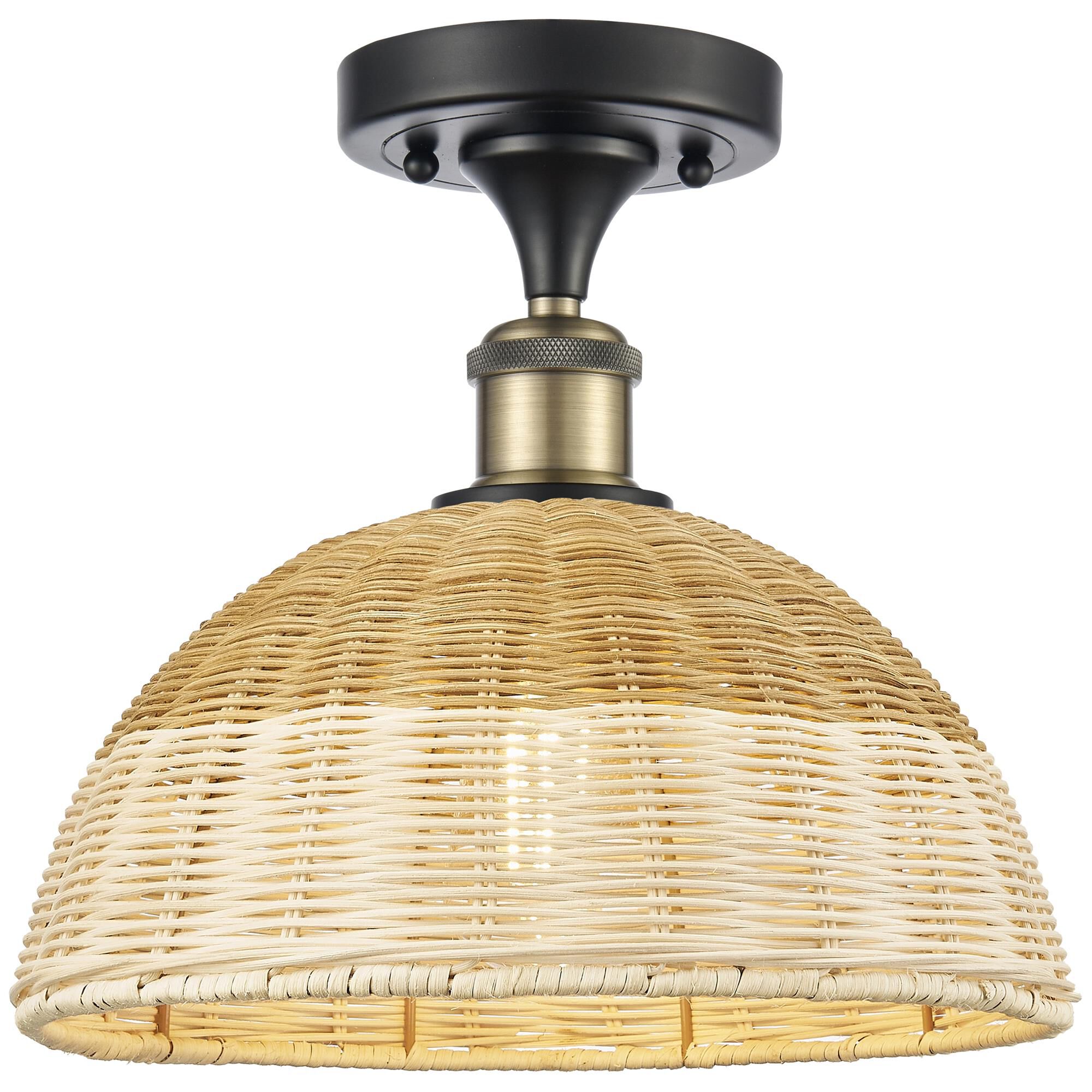 Shown in Black Antique Brass finish and Natural shade
