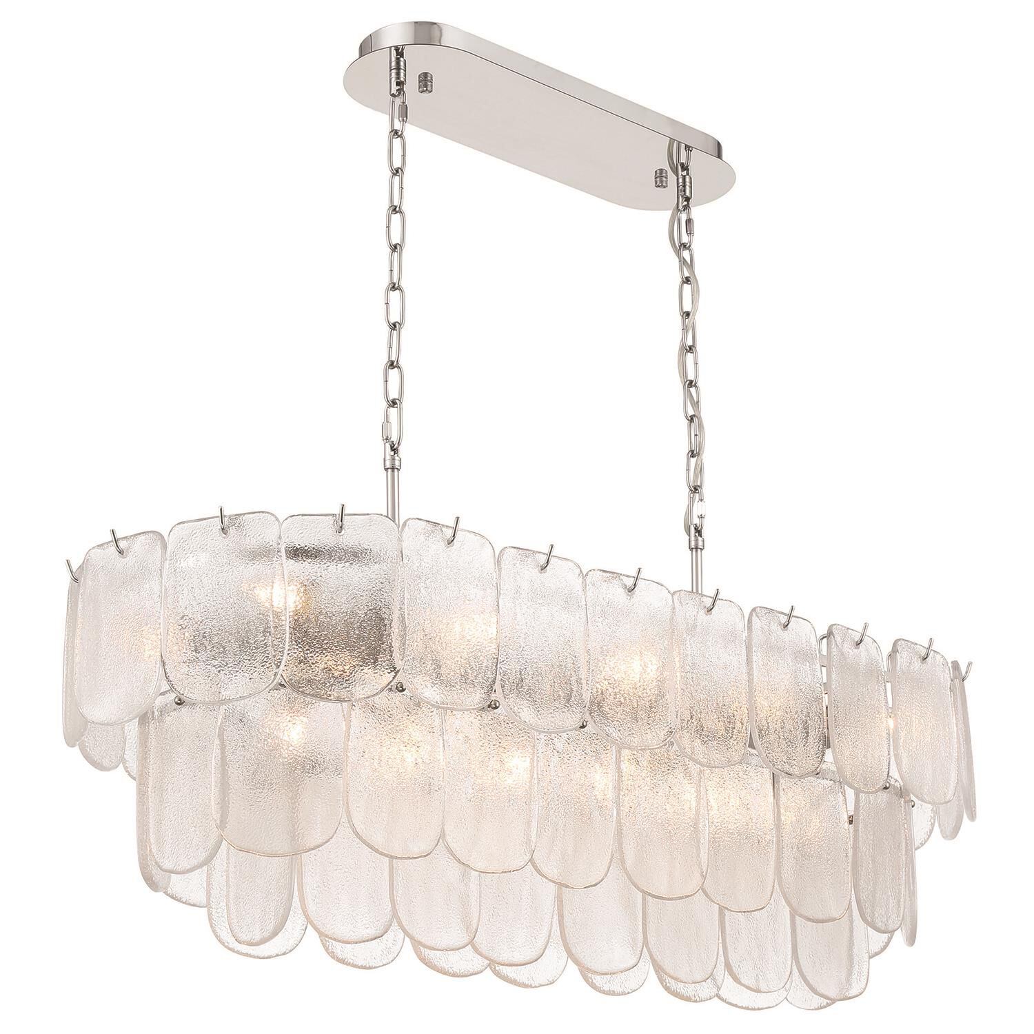 Shown in Polished Nickel and Crystalline finish and Piastra glass