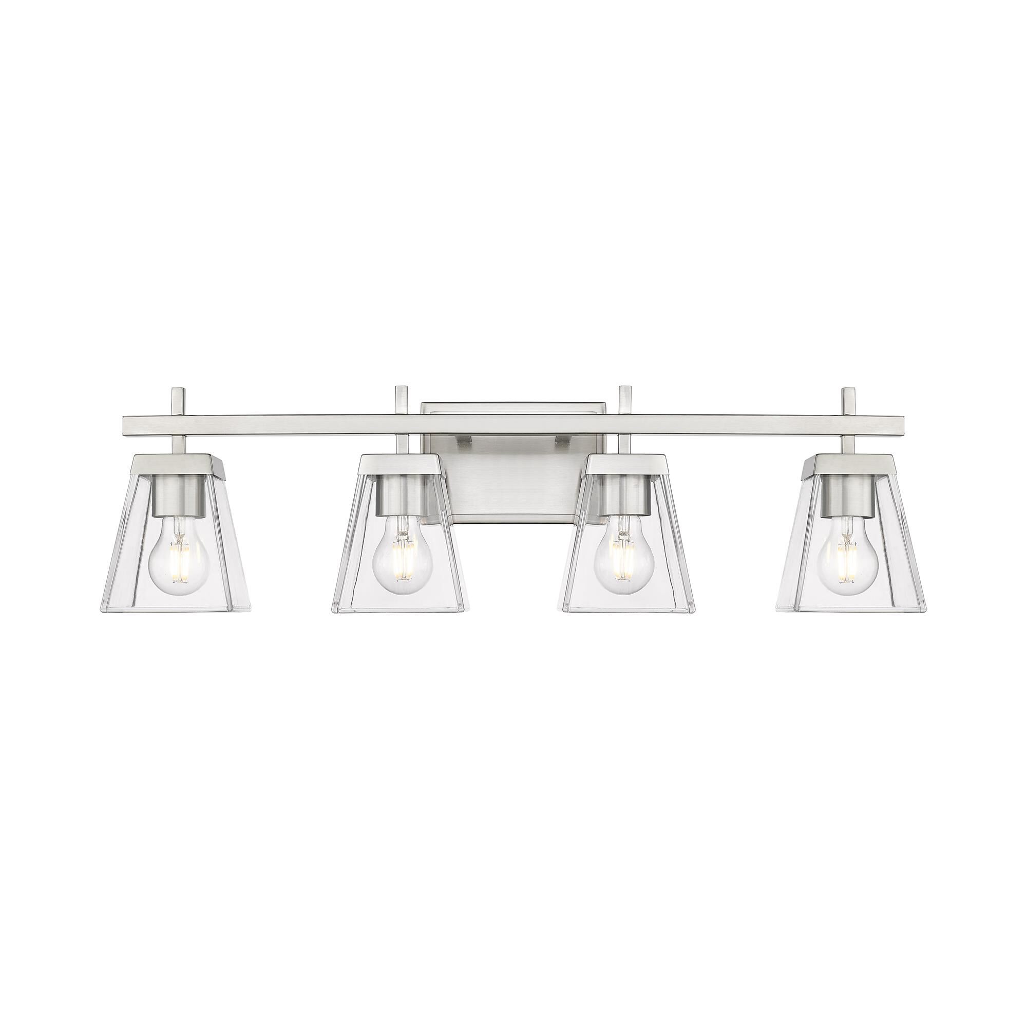 Shown in Brushed Nickel finish and Clear glass
