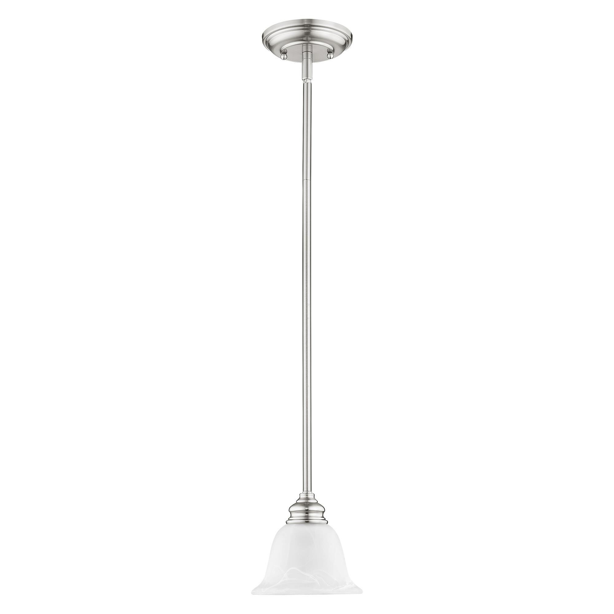 Shown in Brushed Nickel finish and White Alabaster glass