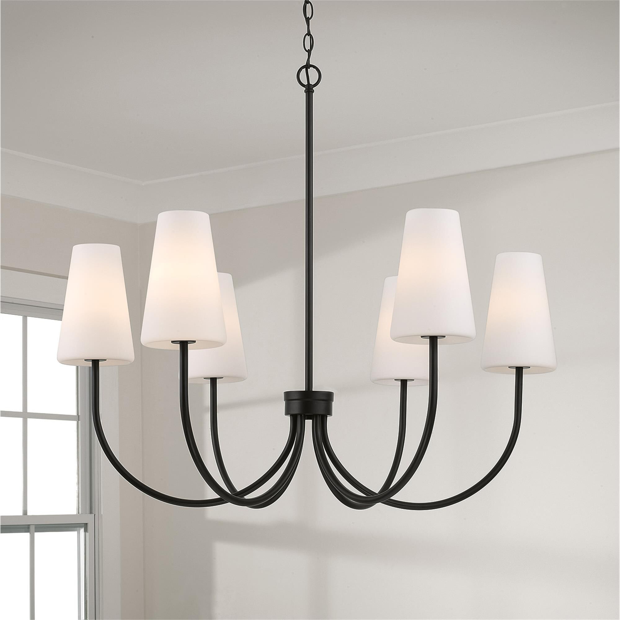 Shown in Matte Black finish and Soft White glass