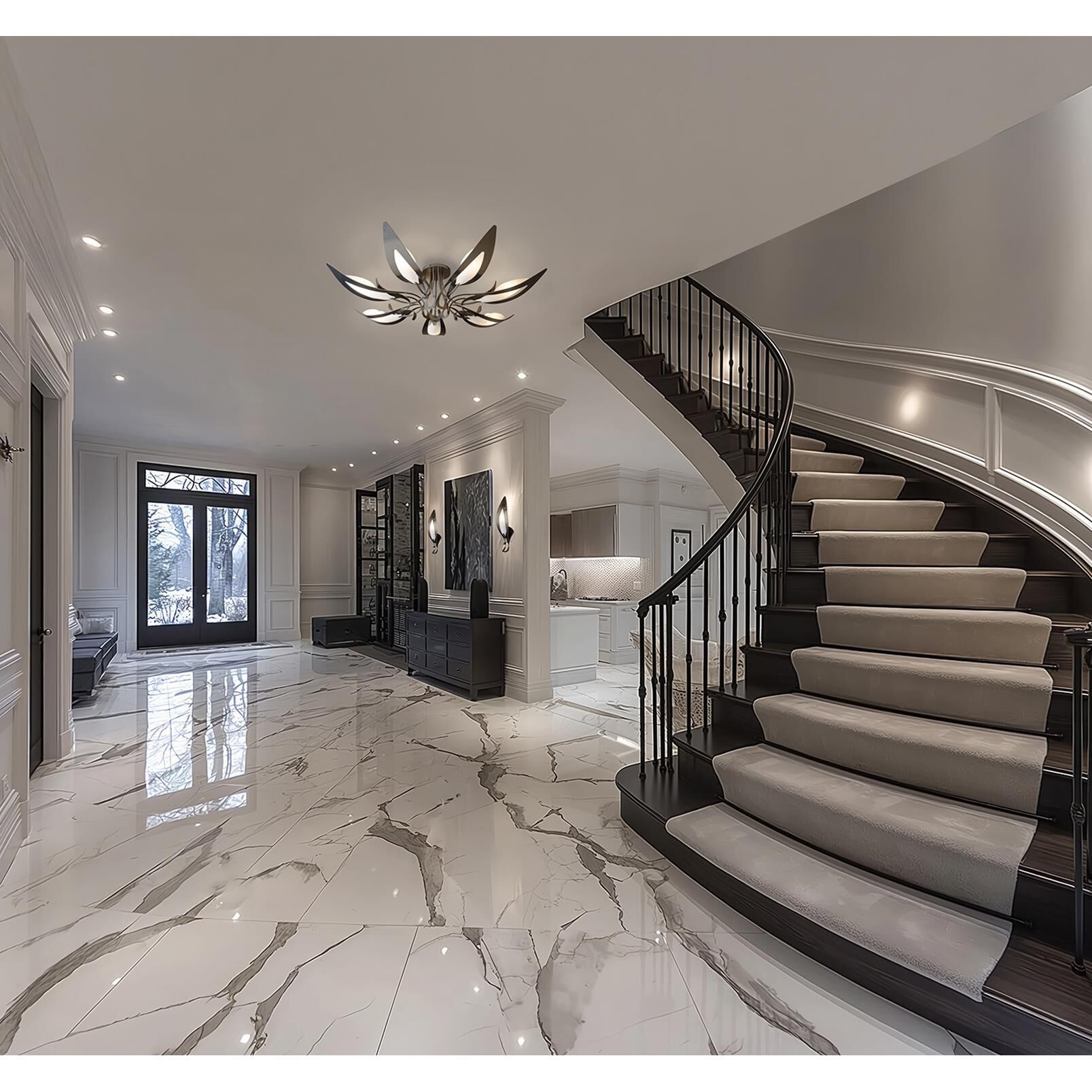 Shown in Sterling finish and White Art glass