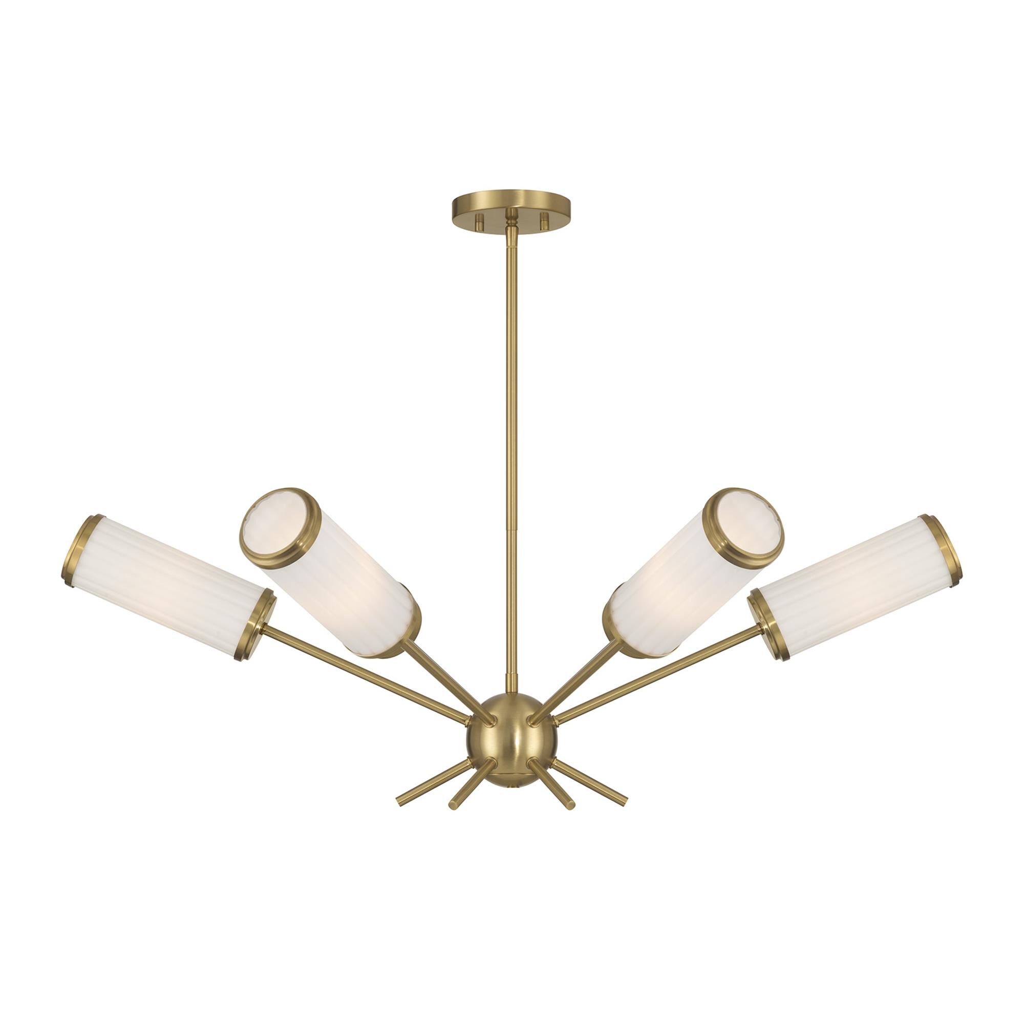 Shown in Warm Brass finish and White Opal Ribbed glass