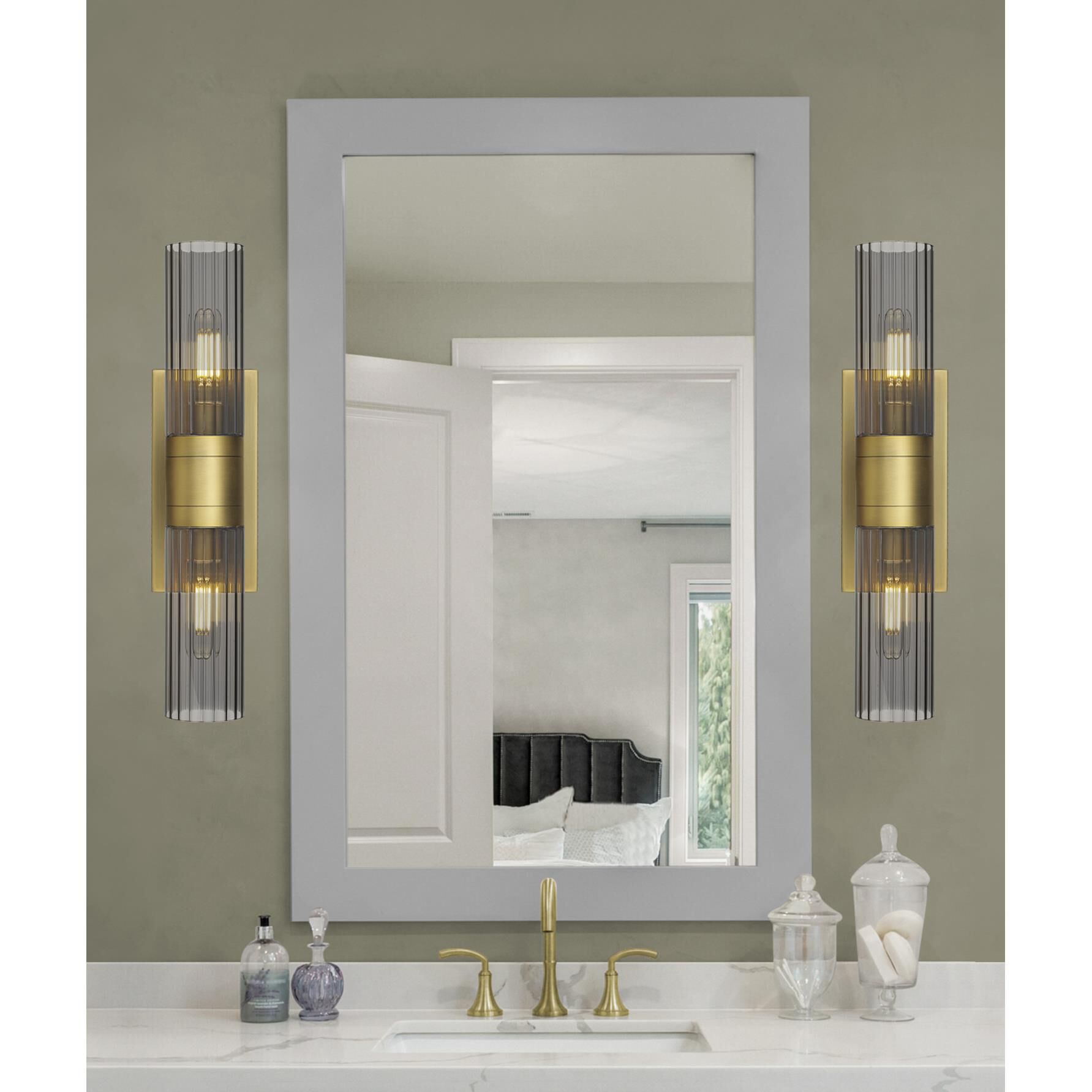 Shown in Brushed Brass finish and Plated Smoke glass