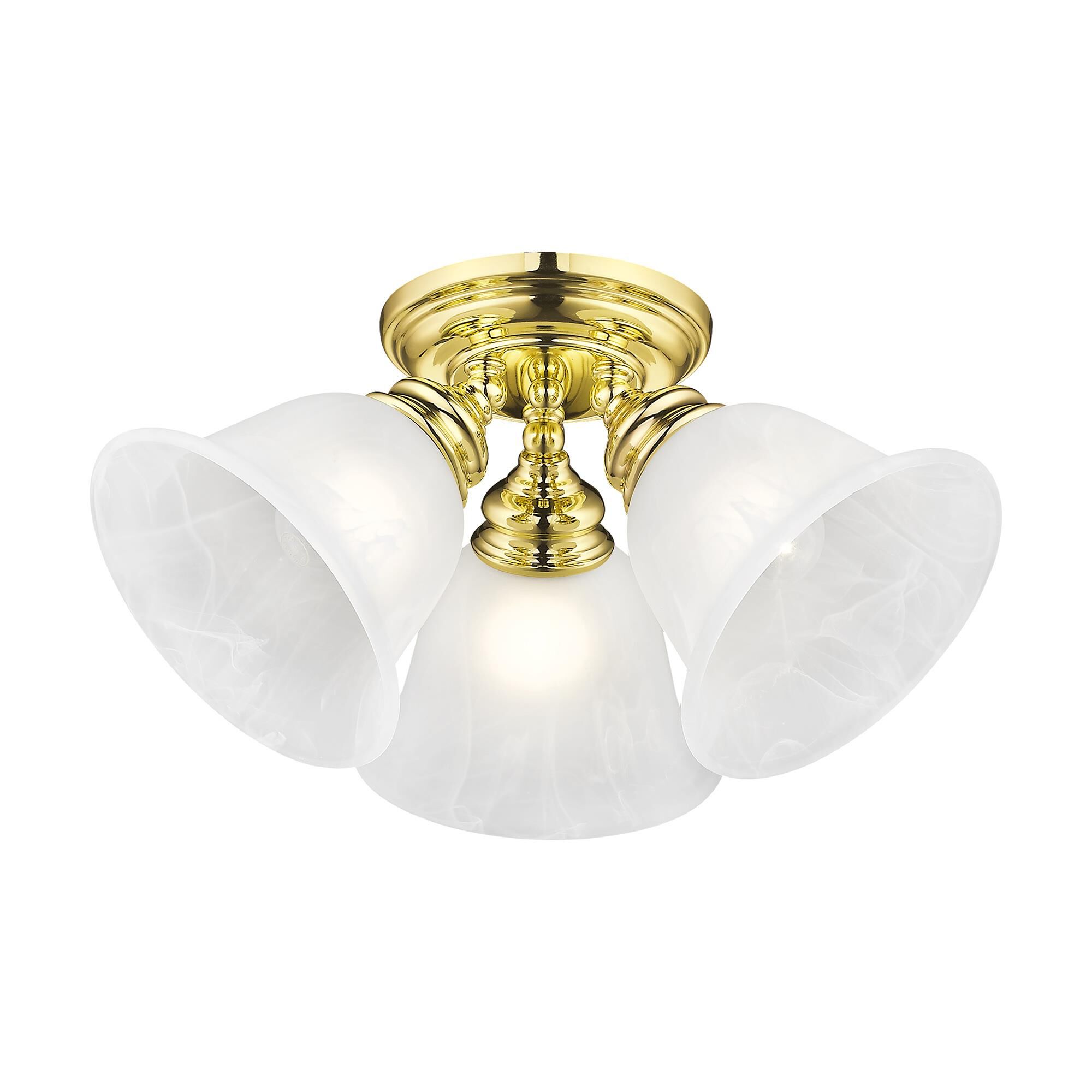 Shown in Polished Brass finish and White Alabaster glass