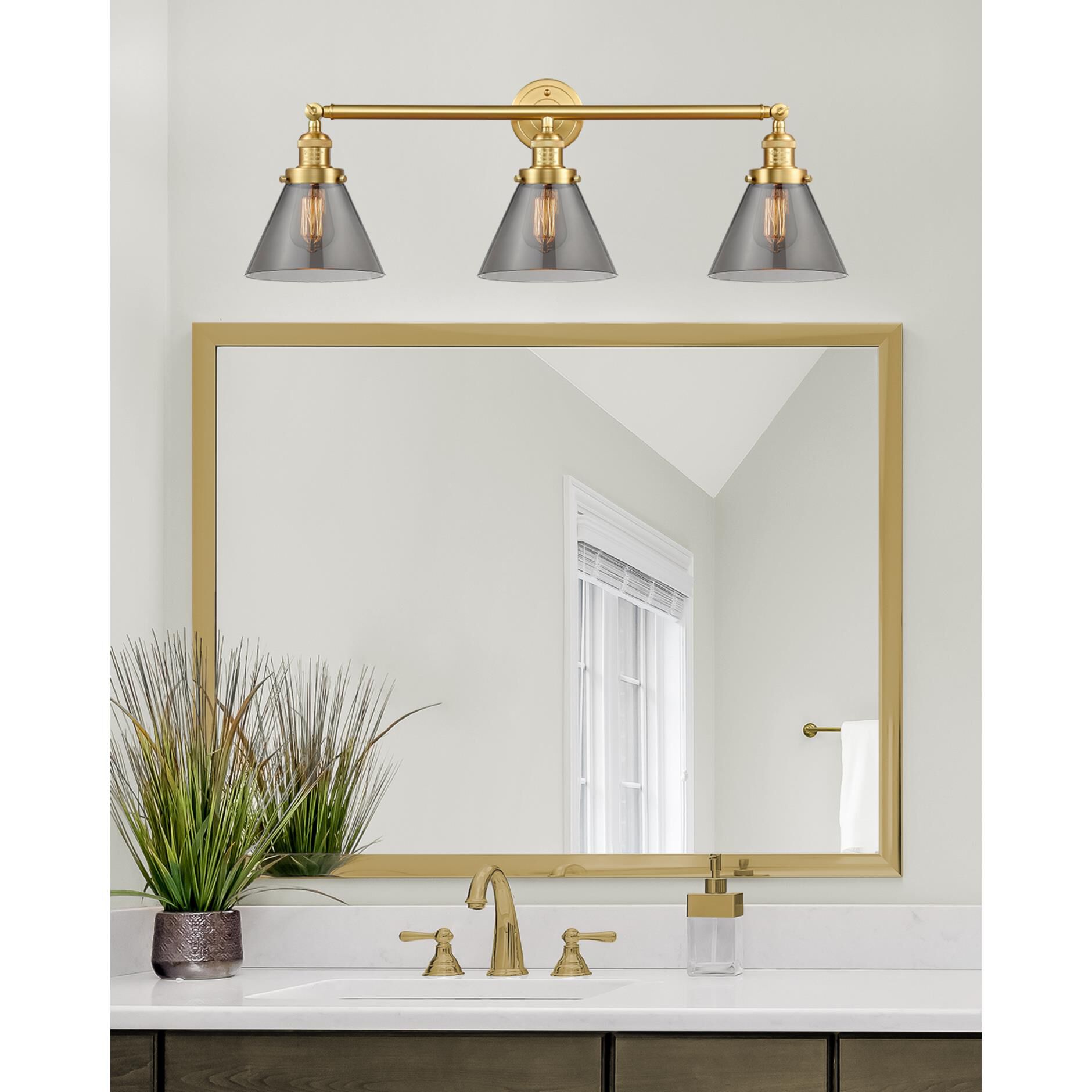 Bruno Marashlian Large Cone 32 Inch 3 Light Bath Vanity Light by Innovations Lighting