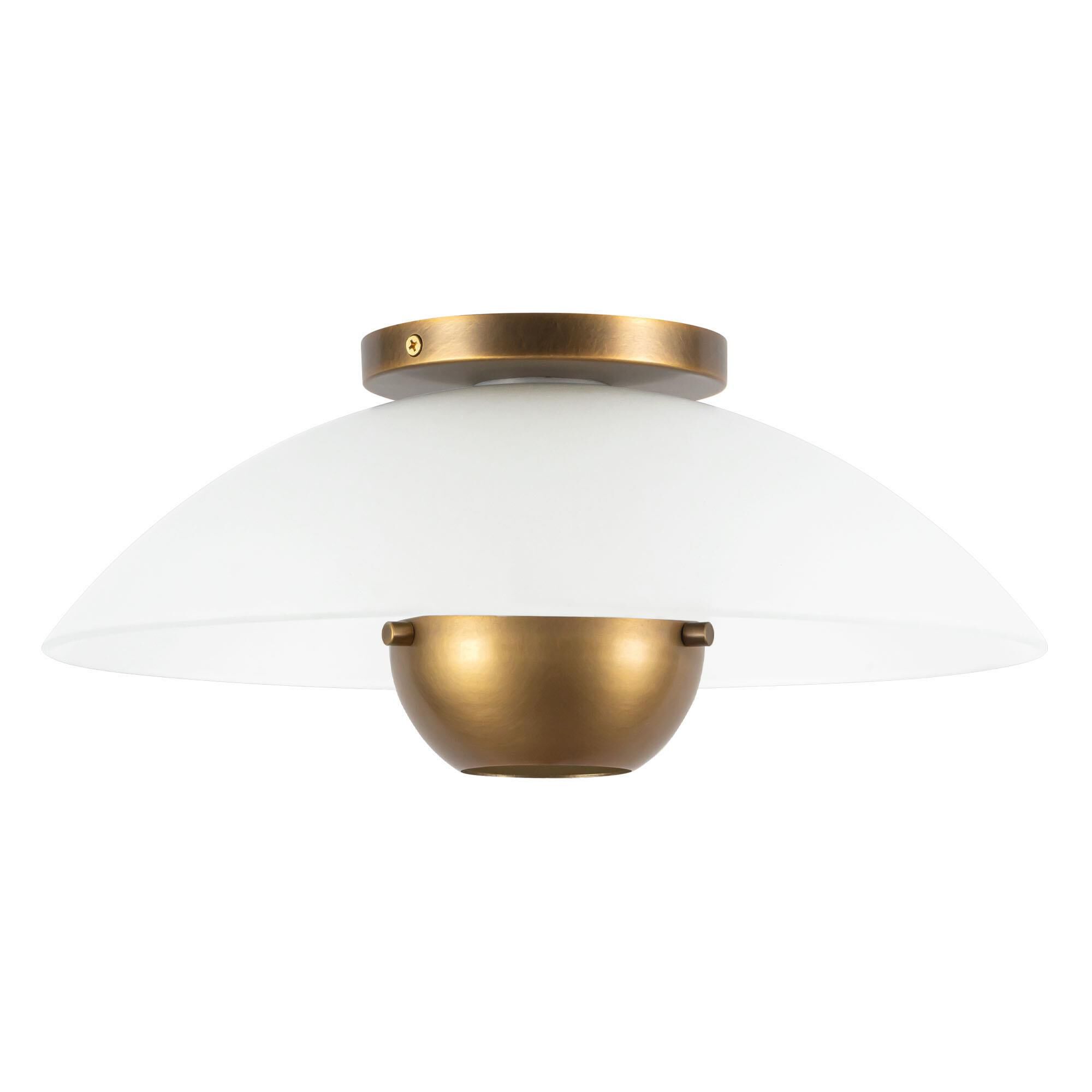Shown in Vintage Brass finish and Matte Opal Glass shade