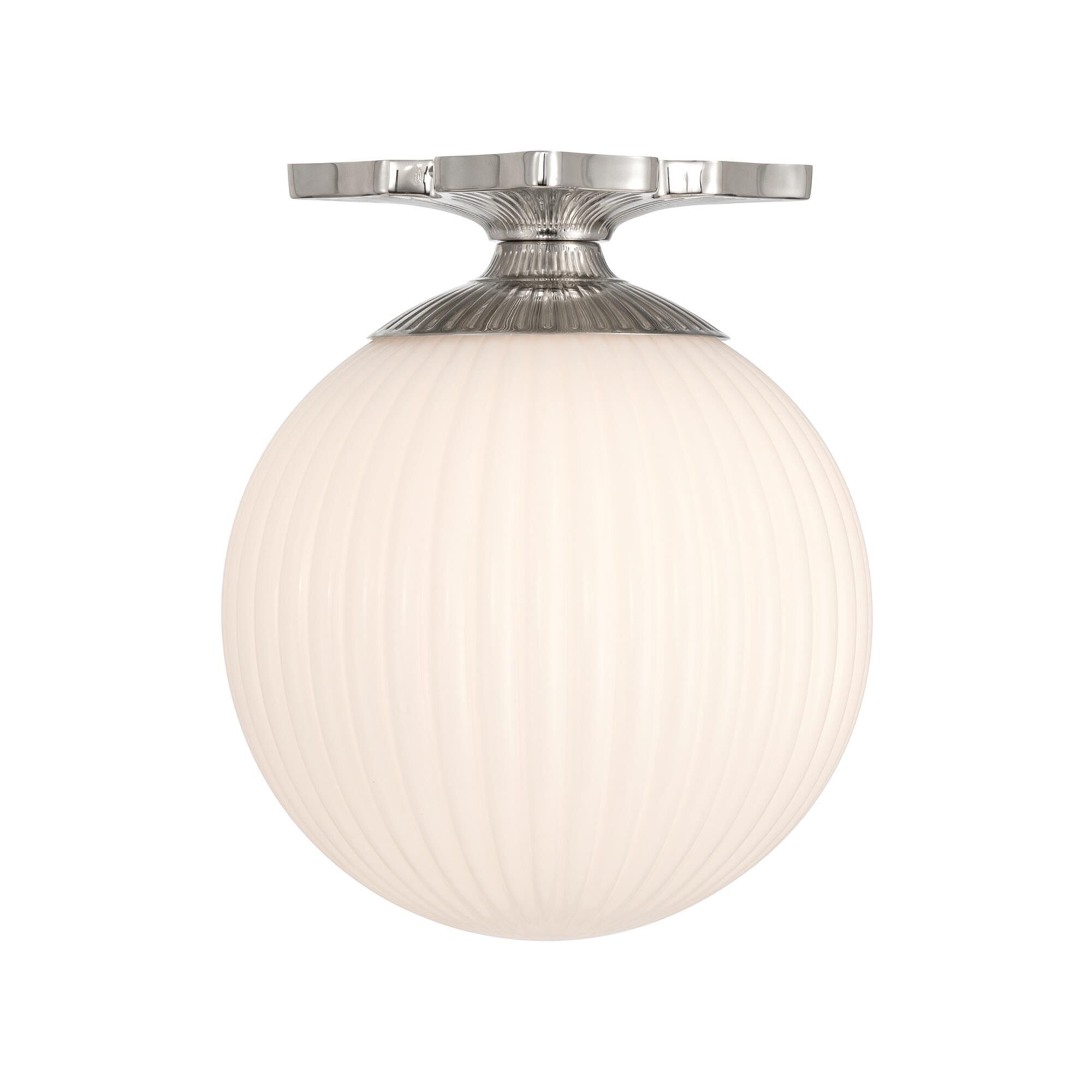 Shown in Polished Nickel finish and Ribbed glass and Ribbed Glass shade
