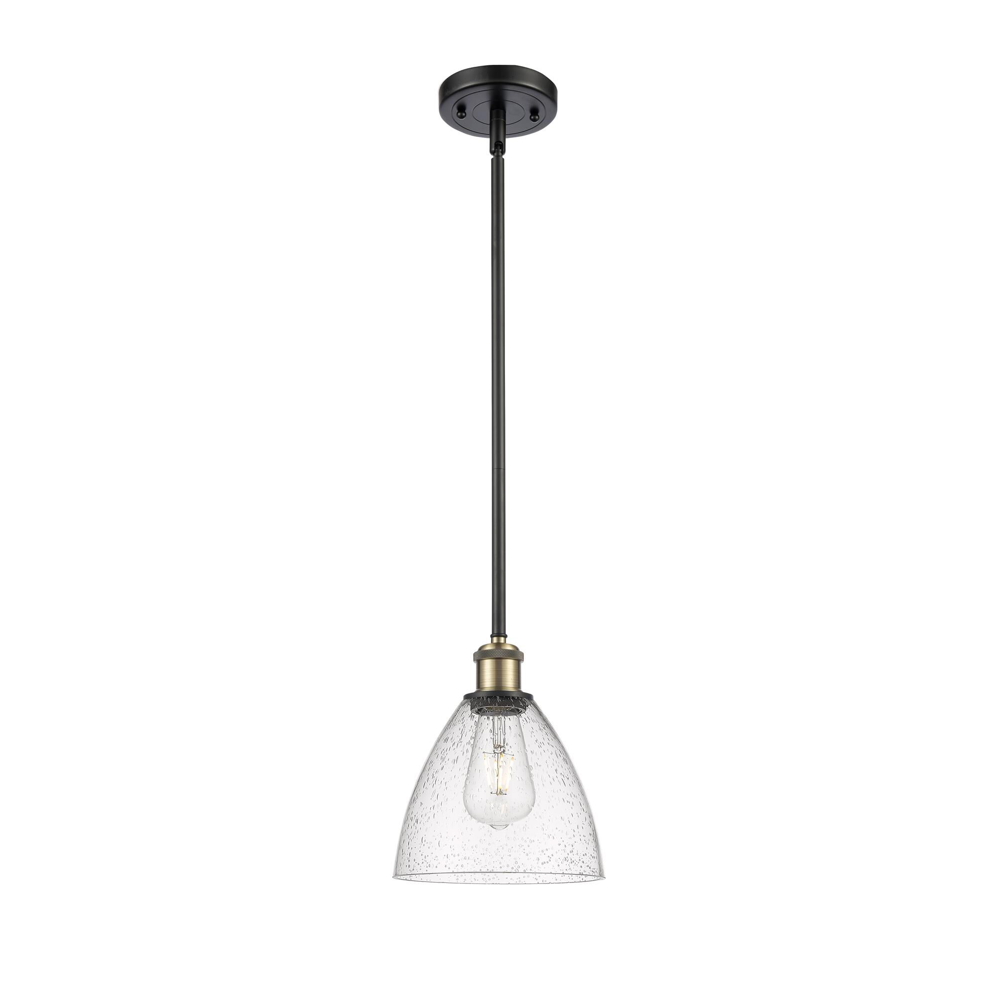 Shown in Black Antique Brass finish and Seedy glass