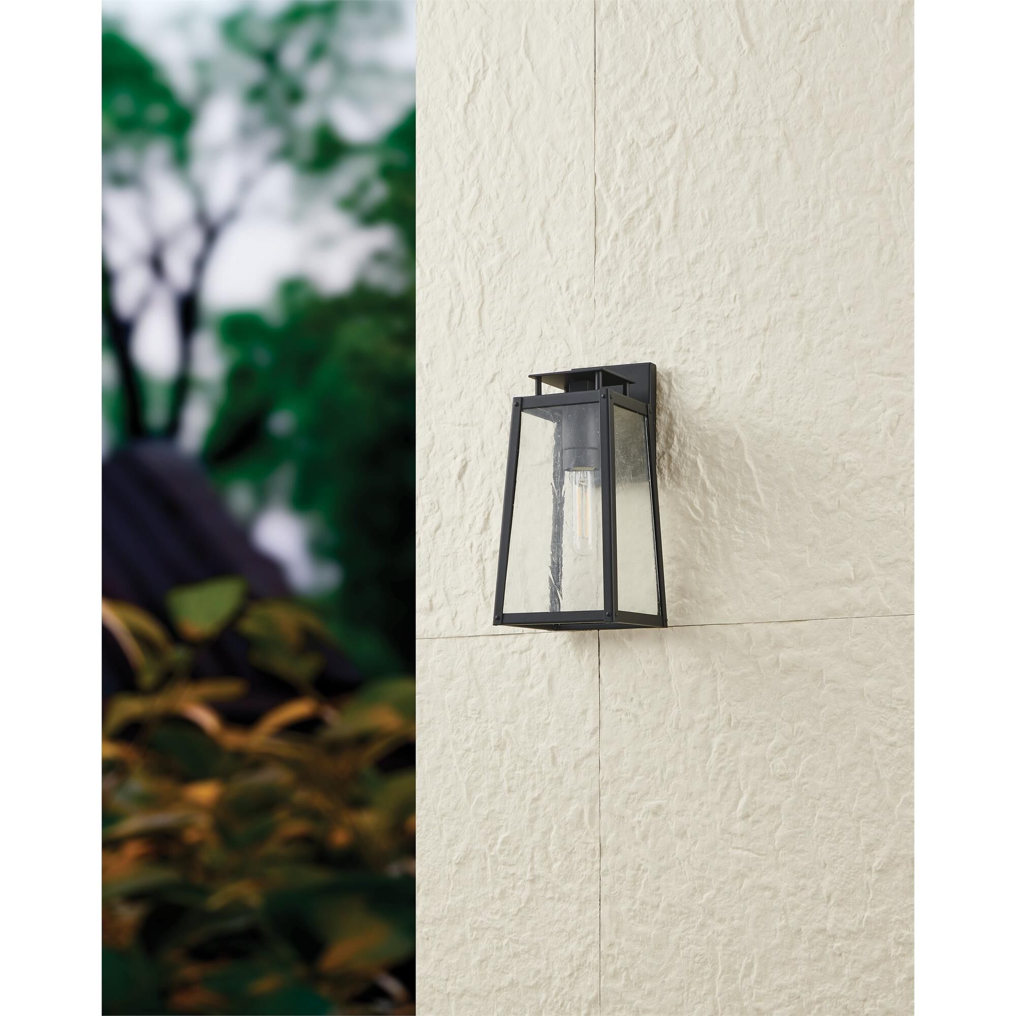 Shown in Matte Black finish and Clear Antique glass