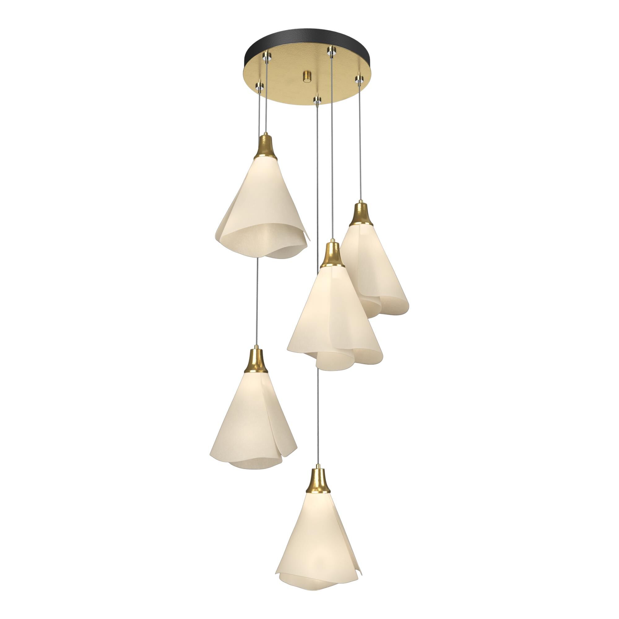 Shown in Modern Brass finish and Spun Frost Fabric shade