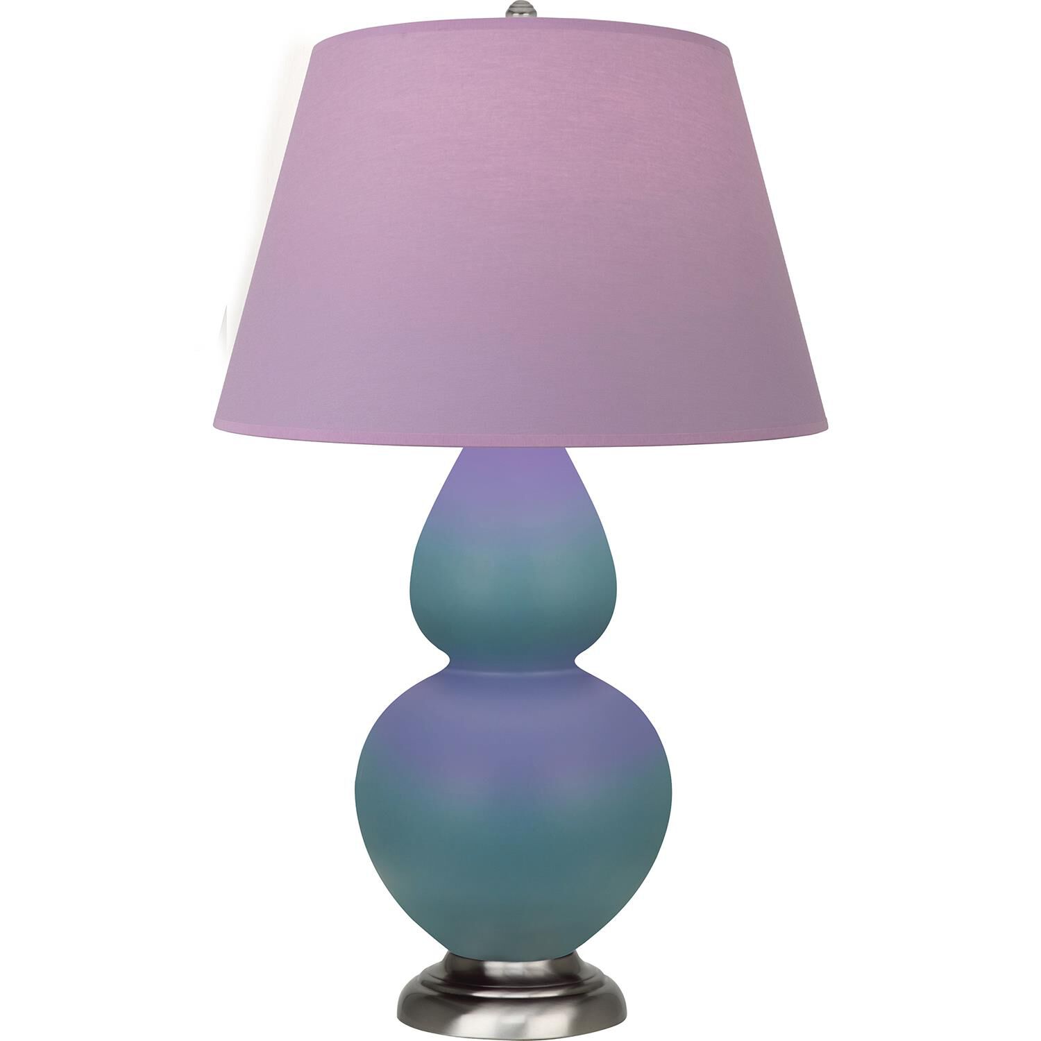 Shown in Matte Steel Blue finish and Lavender and Plum shade and Antique Silver accent