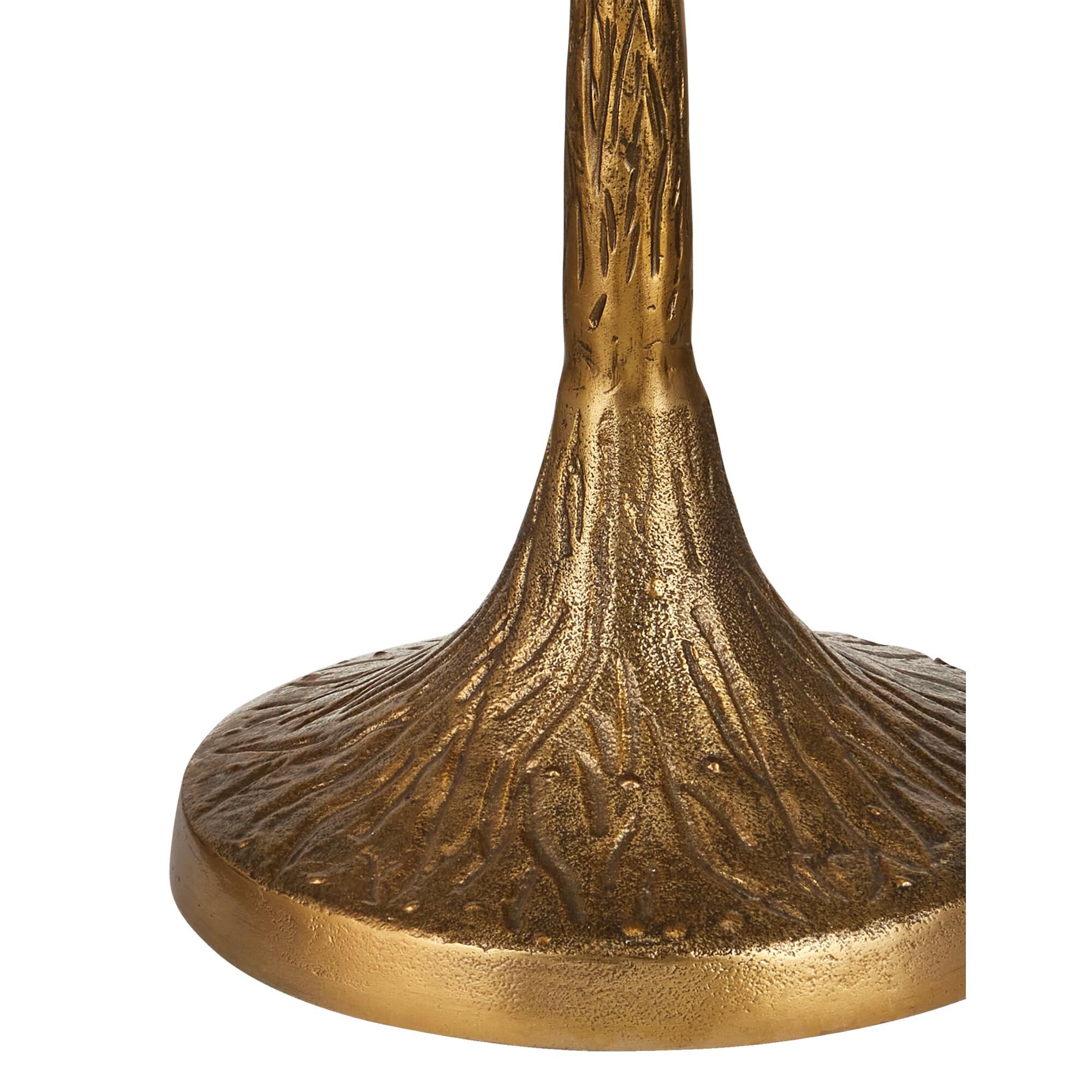 Shown in Antique Brass finish and Off White Linen shade