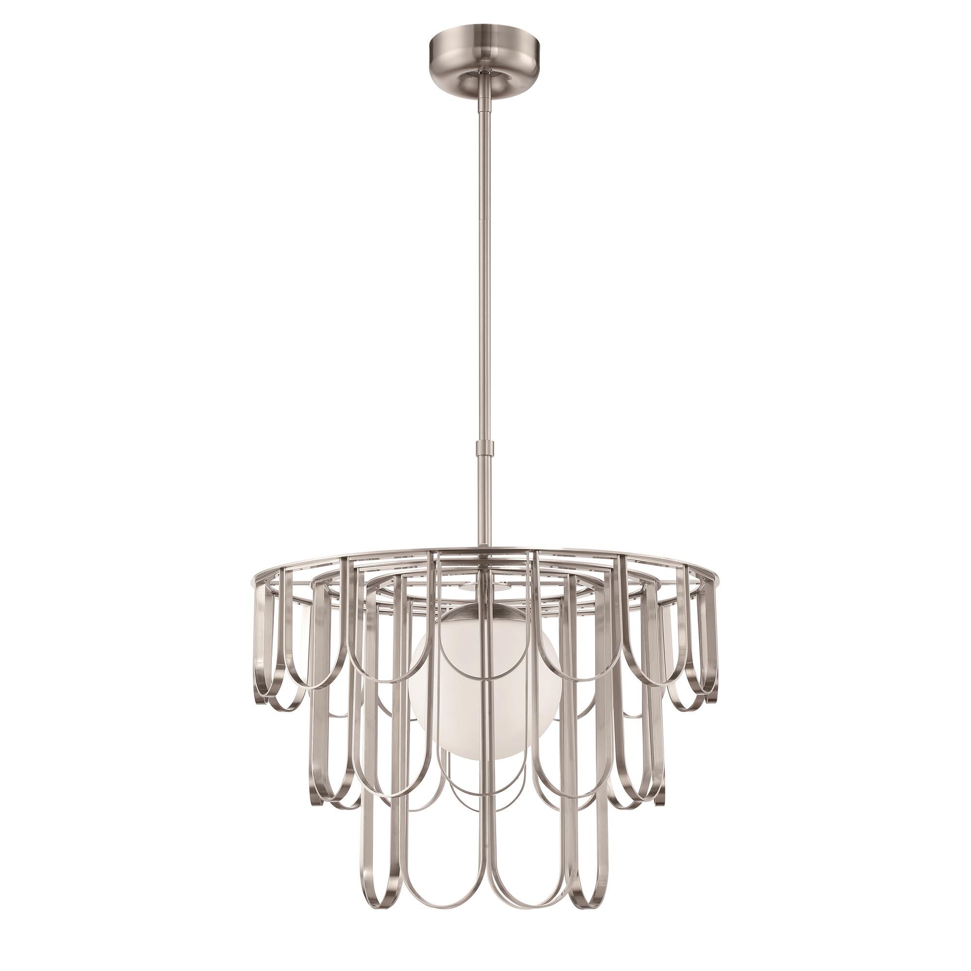 Shown in Brushed Polished Nickel finish and White Frosted glass and Glass shade
